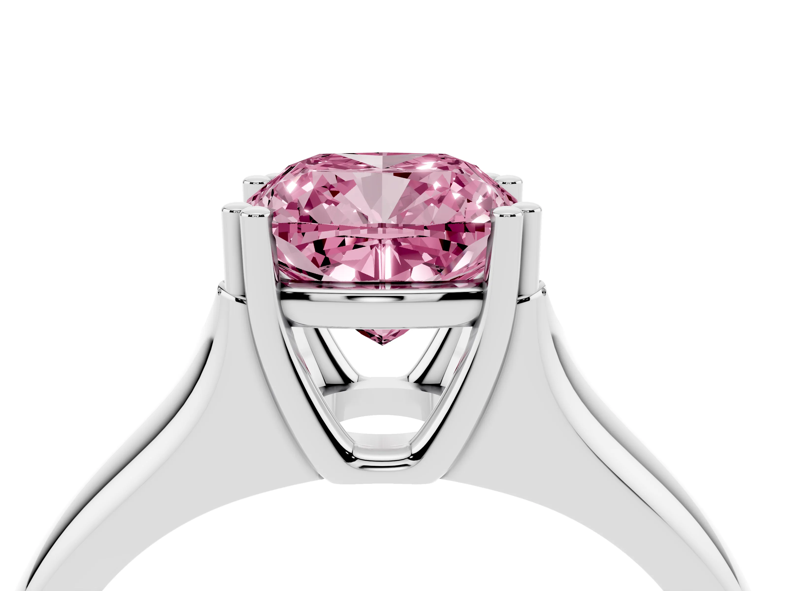 Fancy Pink Cushion Cut Diamond Solitaire Ring Set in Platinum with Wide Band and Prong Setting