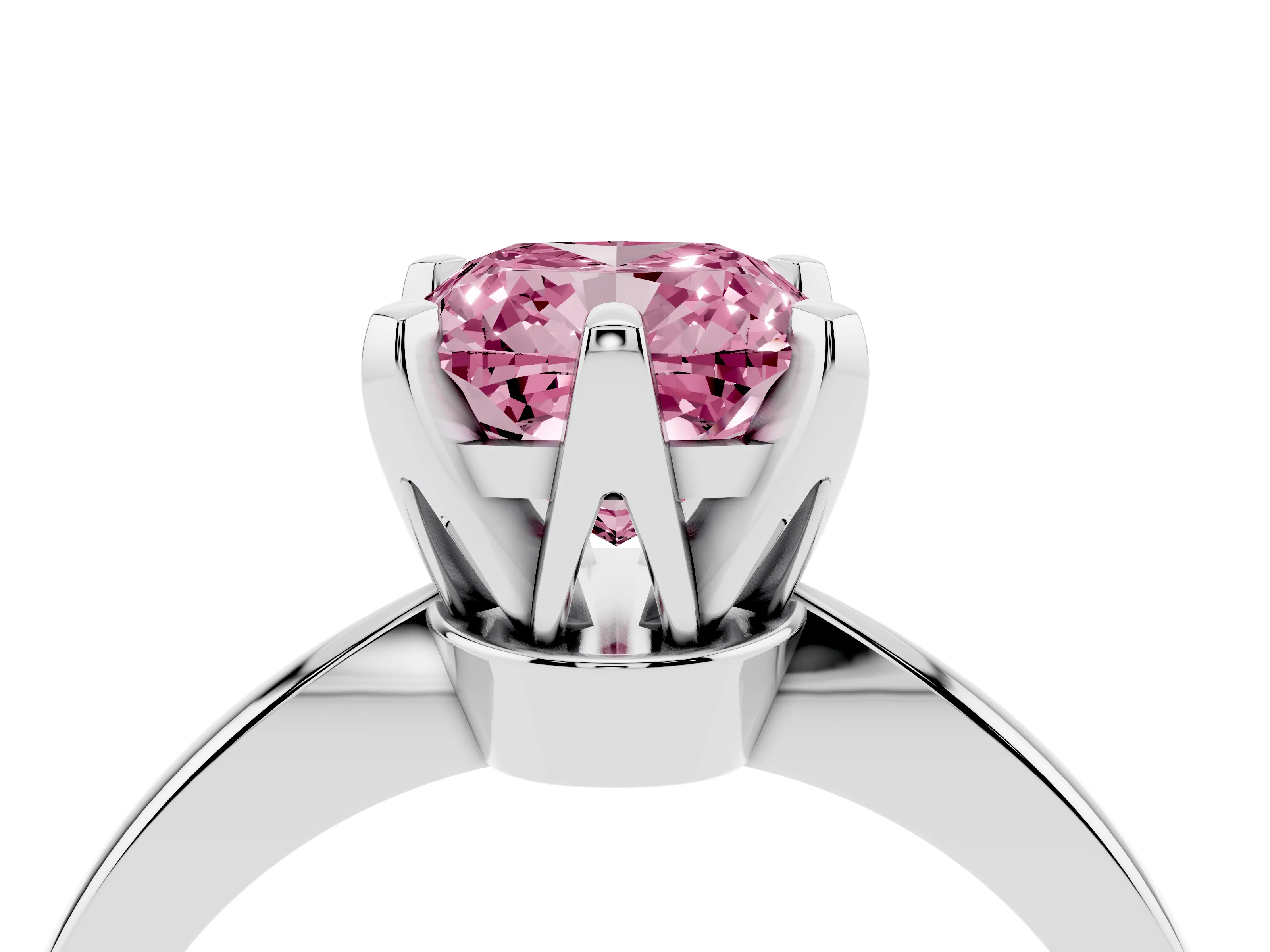 Fancy Pink Cushion Cut Diamond Solitaire Engagement Ring Set in White gold with Slim Tapered Solitaire Band
