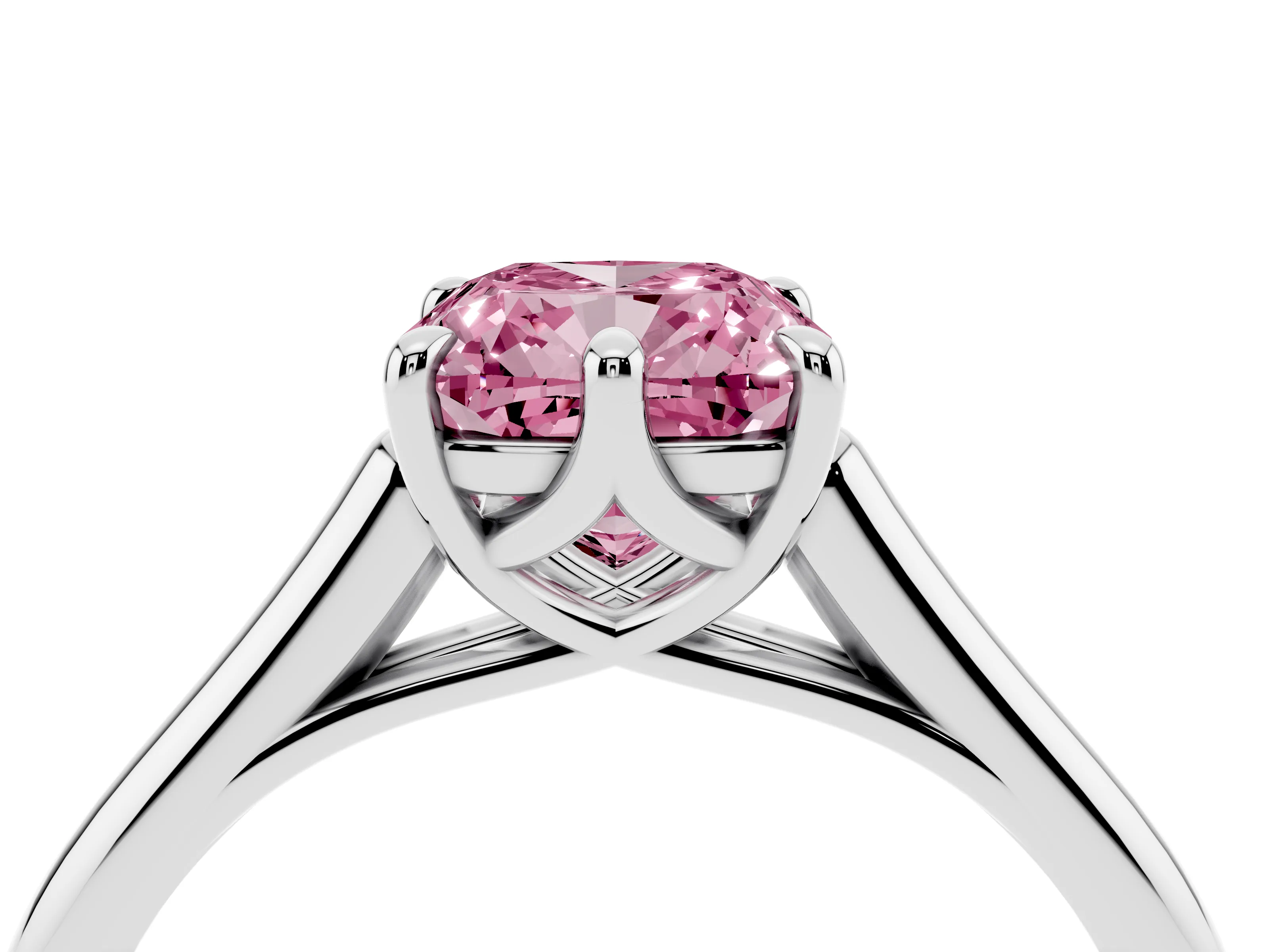 Fancy Pink Cushion Cut Diamond Solitaire Engagement Ring Set in White gold with Prong Setting and Plain Classic Band
