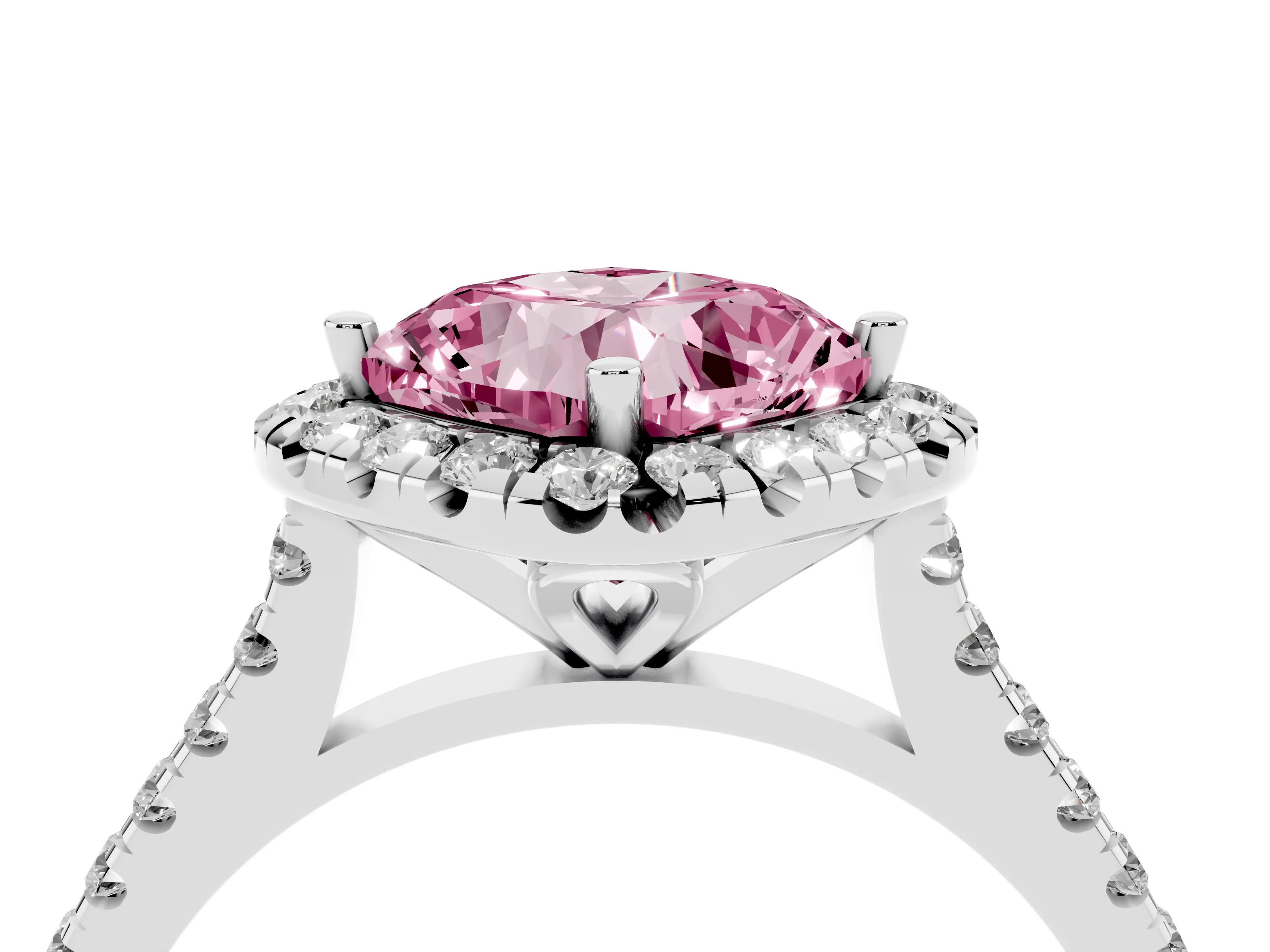 Fancy Pink Cushion Cut Diamond Cushion Halo Ring Set in Silver with Pavé Band