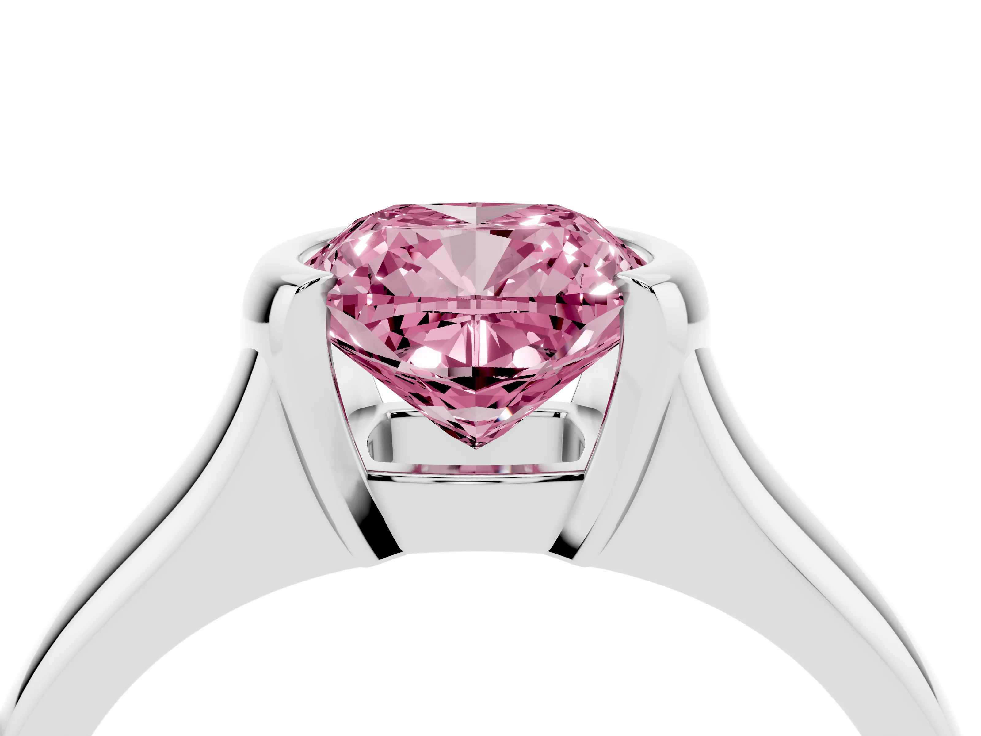 Fancy Pink Cushion Cut Diamond Solitaire Tension Set Ring Set in Silver with Split Shank Band