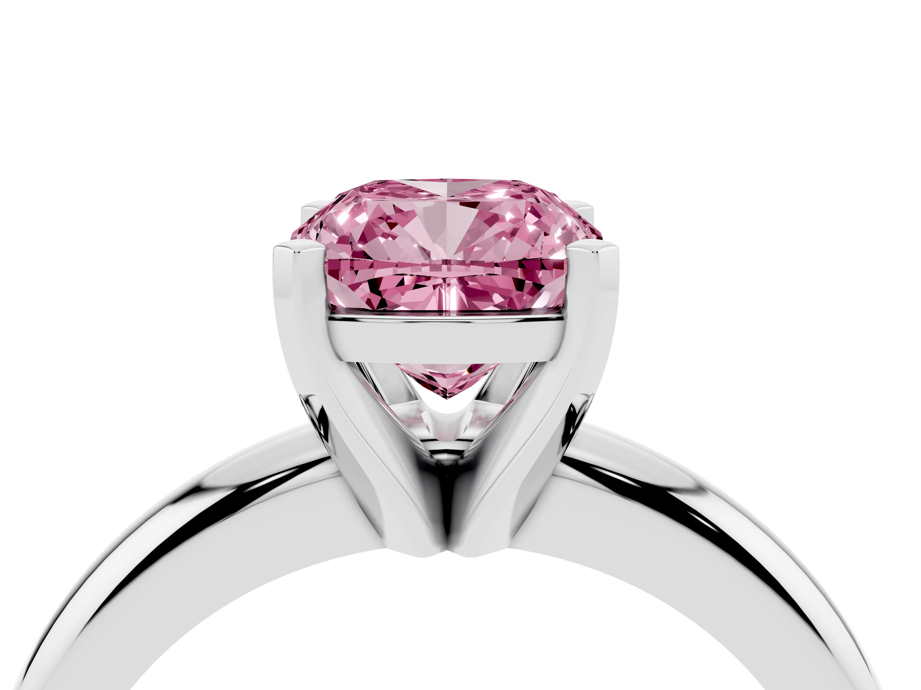 Fancy Pink Cushion Cut Diamond Solitaire Engagement Ring Set in White gold with Round Band and Prong Setting