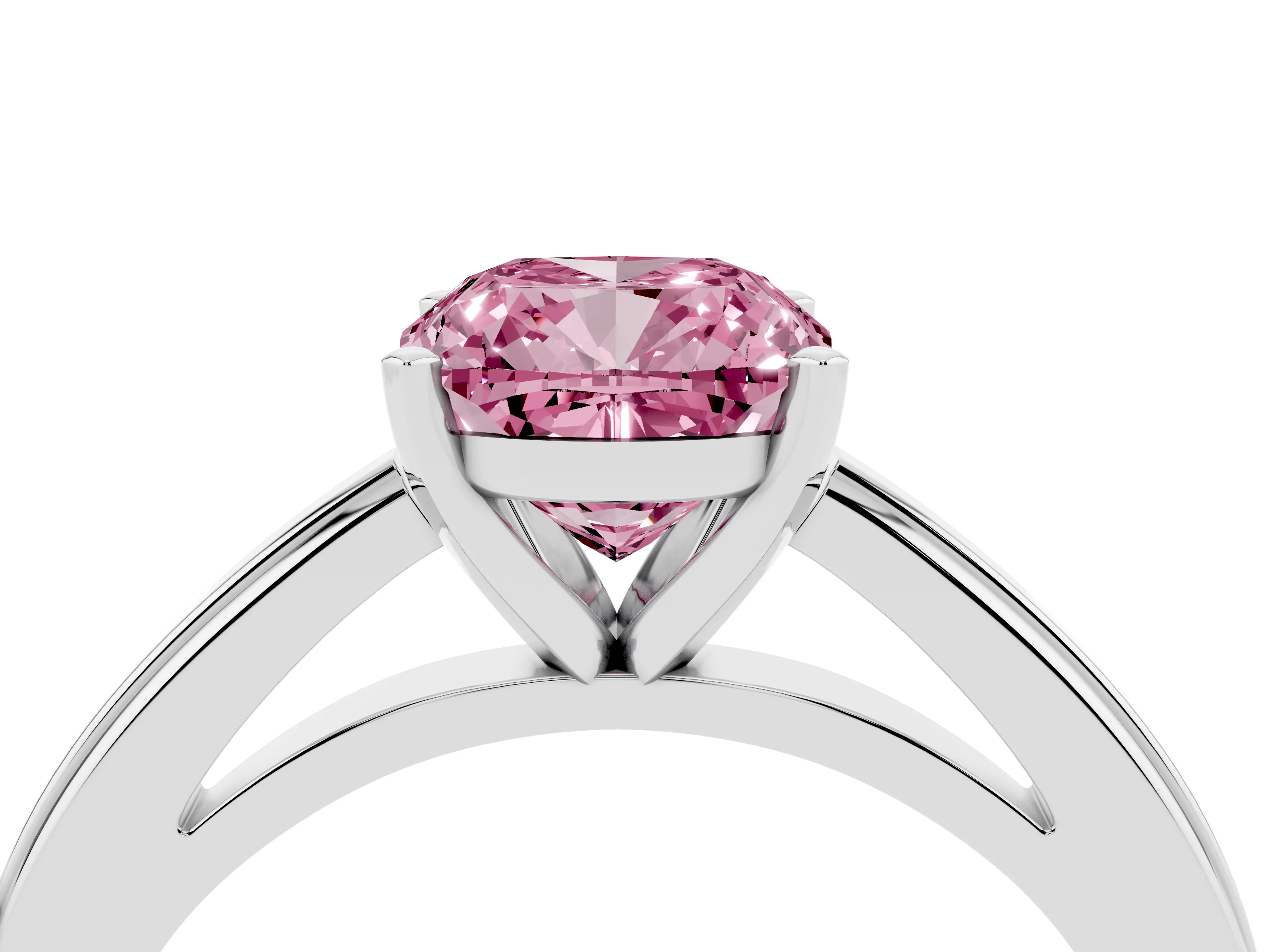 Fancy Pink Cushion Cut Diamond Solitaire Ring Set in White gold with Prong Setting and Classic Band