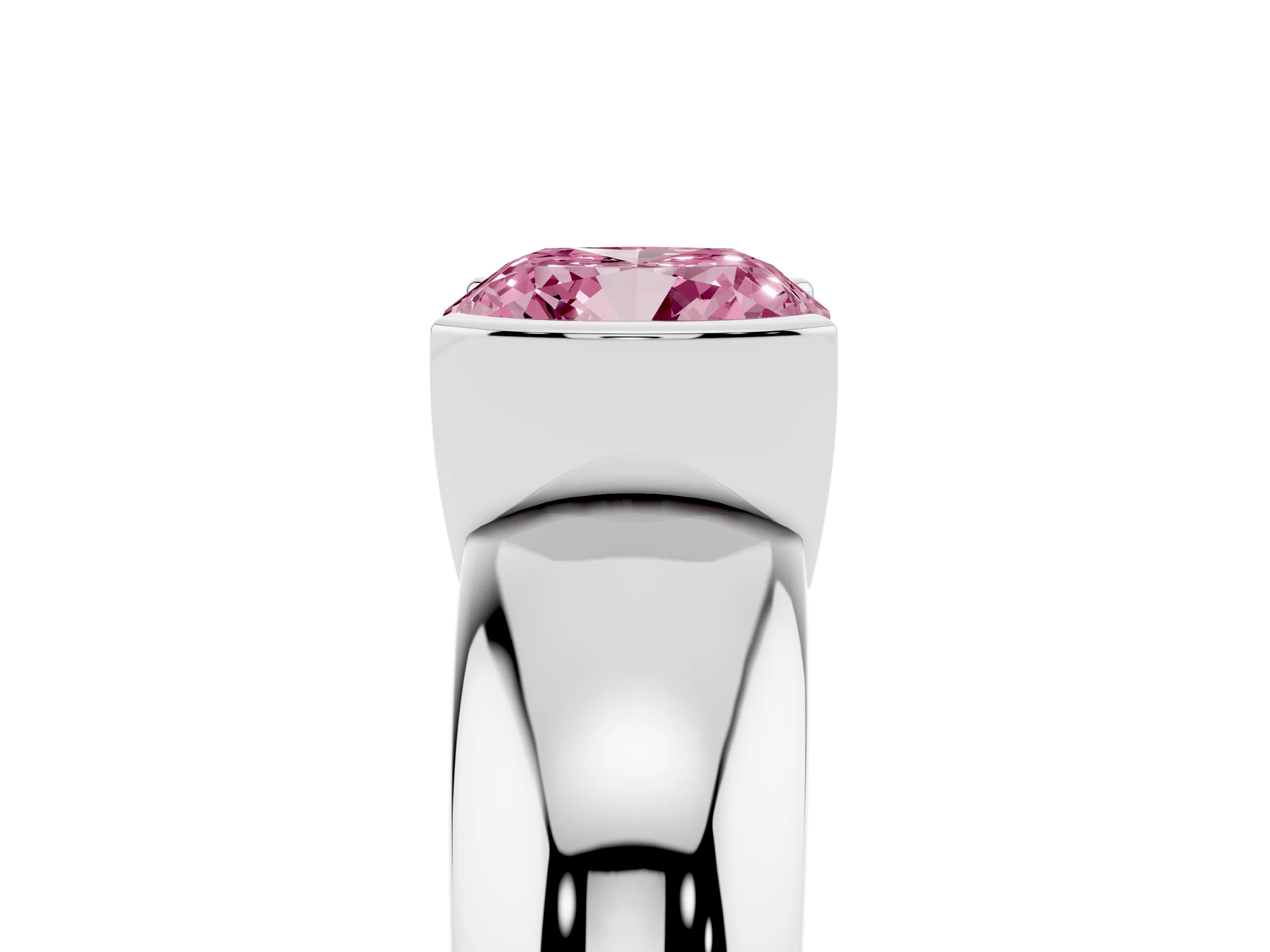 Fancy Pink Cushion Cut Diamond Solitaire Tension Set Ring Set in Silver with Wide Band
