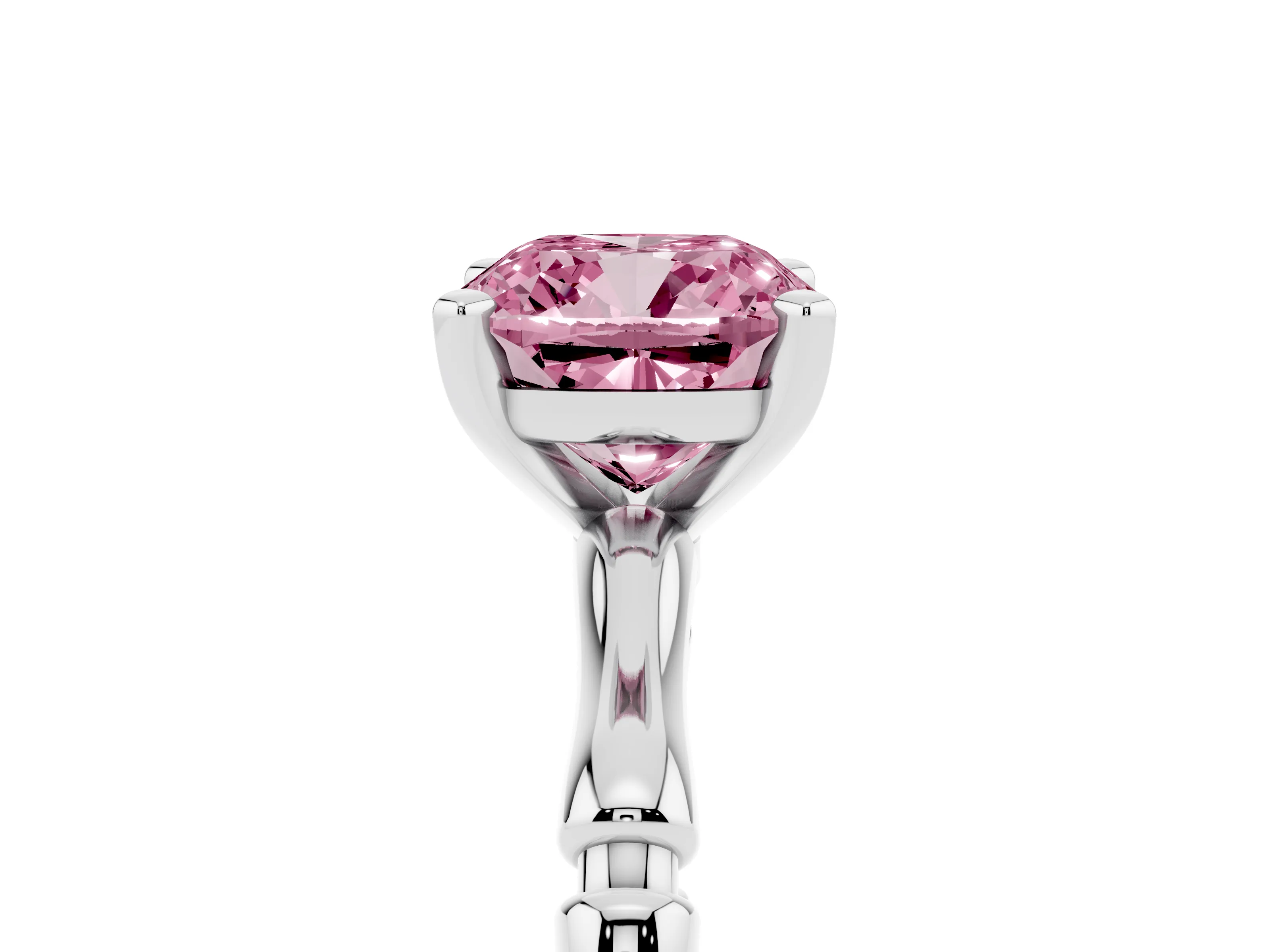 Fancy Pink Cushion Cut Diamond Solitaire Ring Set in Silver with Bamboo Band and Prong Setting