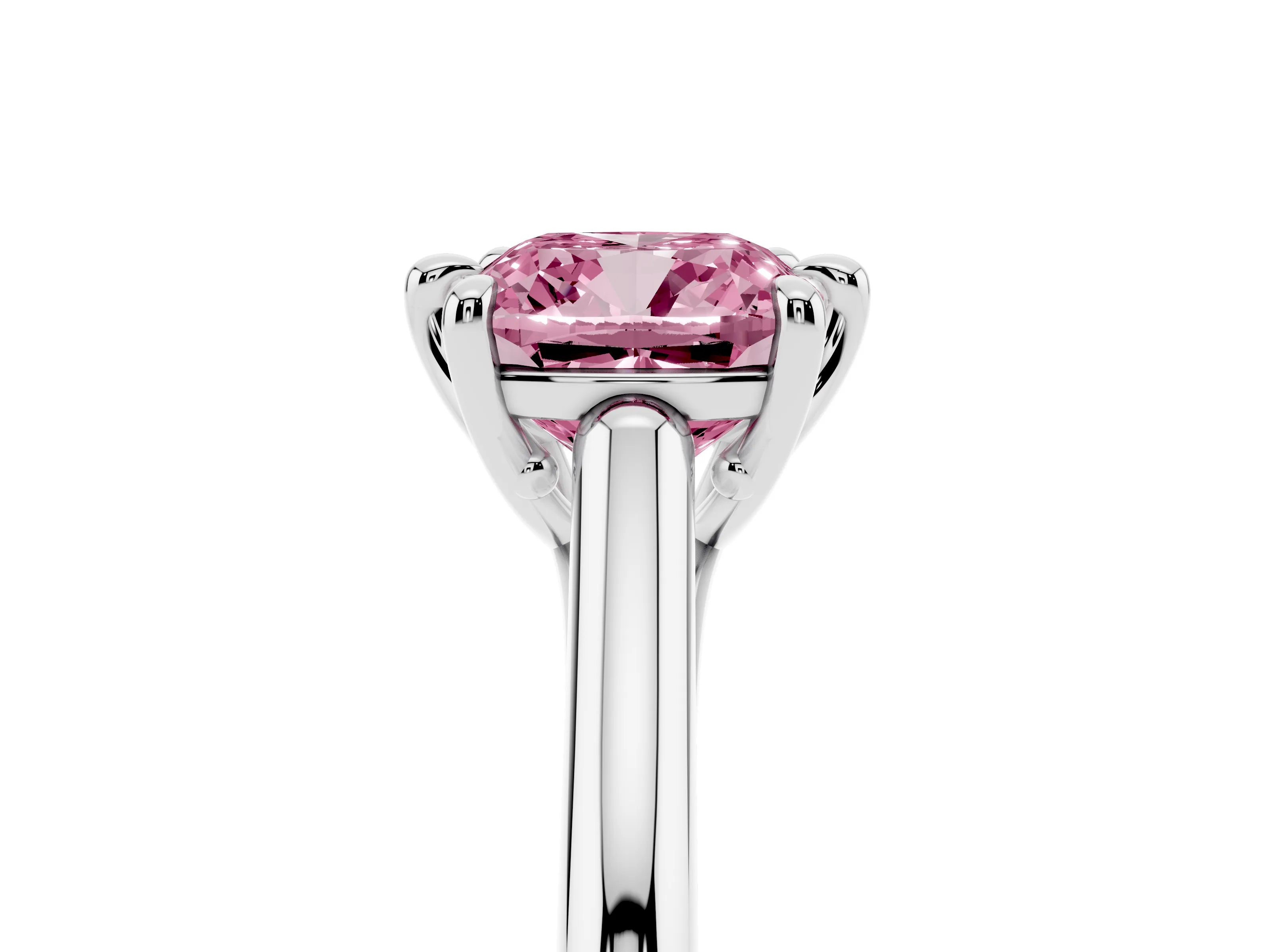 Fancy Pink Cushion Cut Diamond Solitaire Engagement Ring Set in White gold with Prong Setting and Plain Classic Band