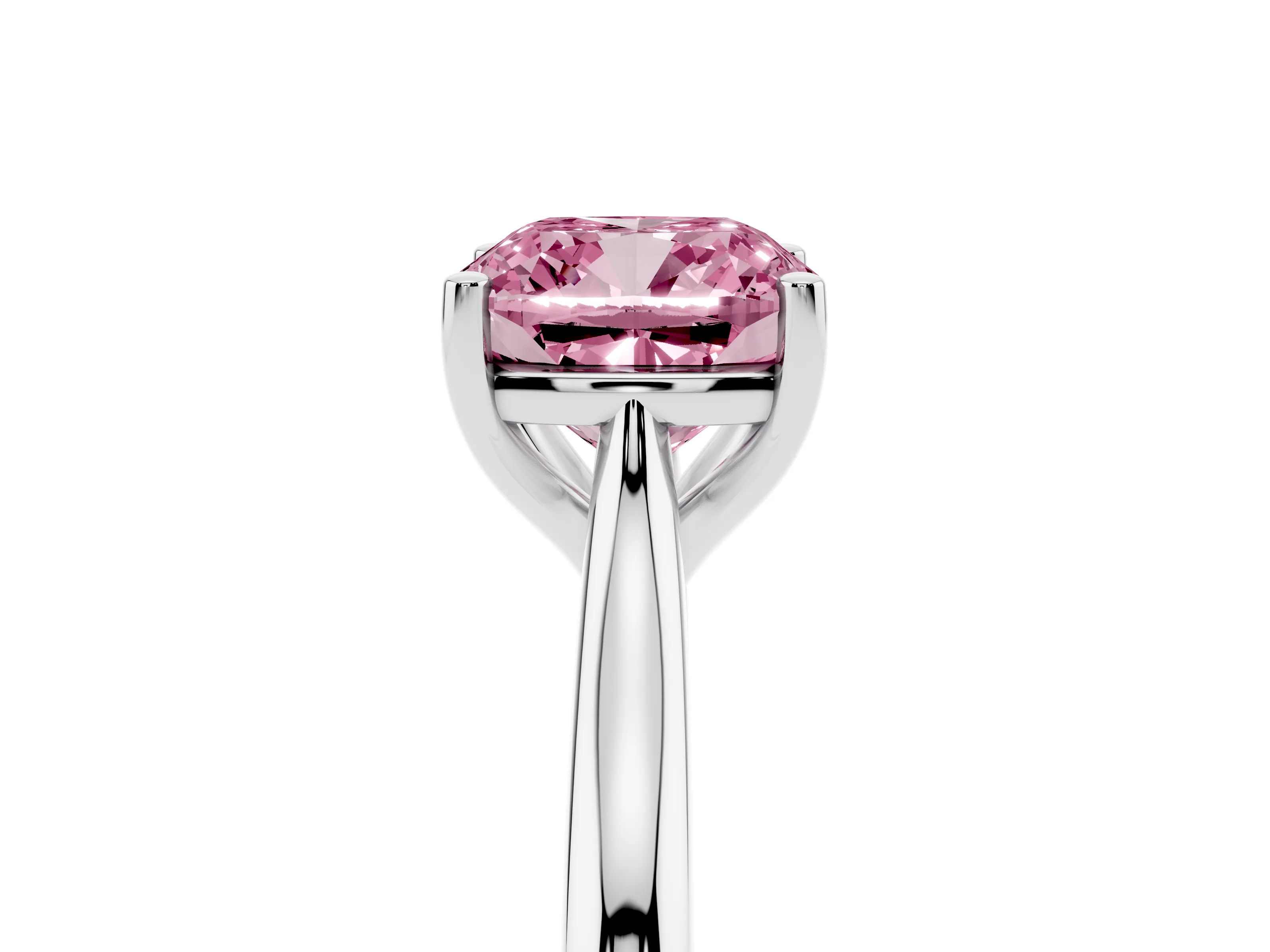 Fancy Pink Cushion Cut Diamond Solitaire Ring Set in Silver with Cathedral Band and Prong Setting