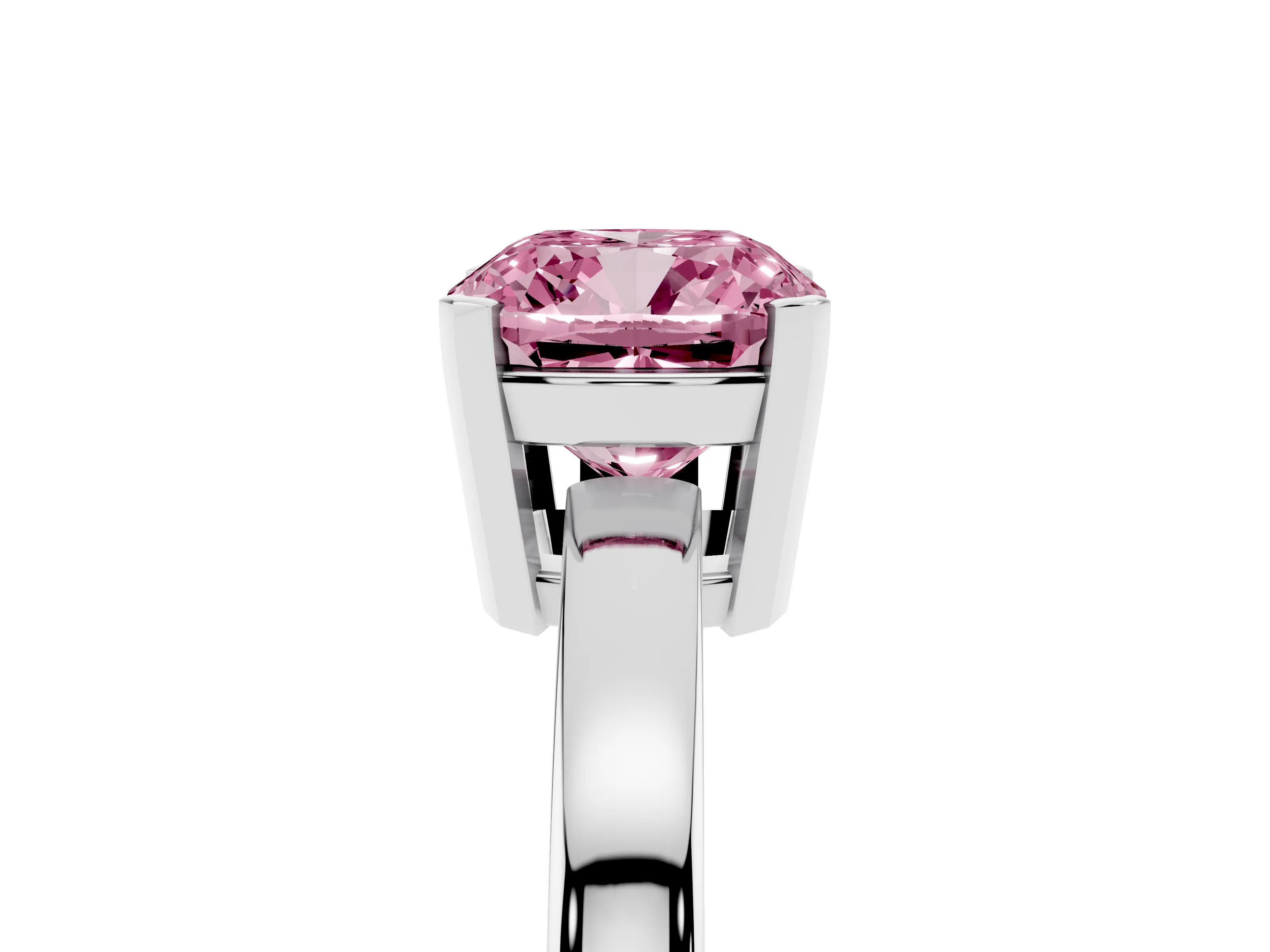 Fancy Pink Cushion Cut Diamond Solitaire Ring Set in Platinum with Prong Head and Smooth Polished Band