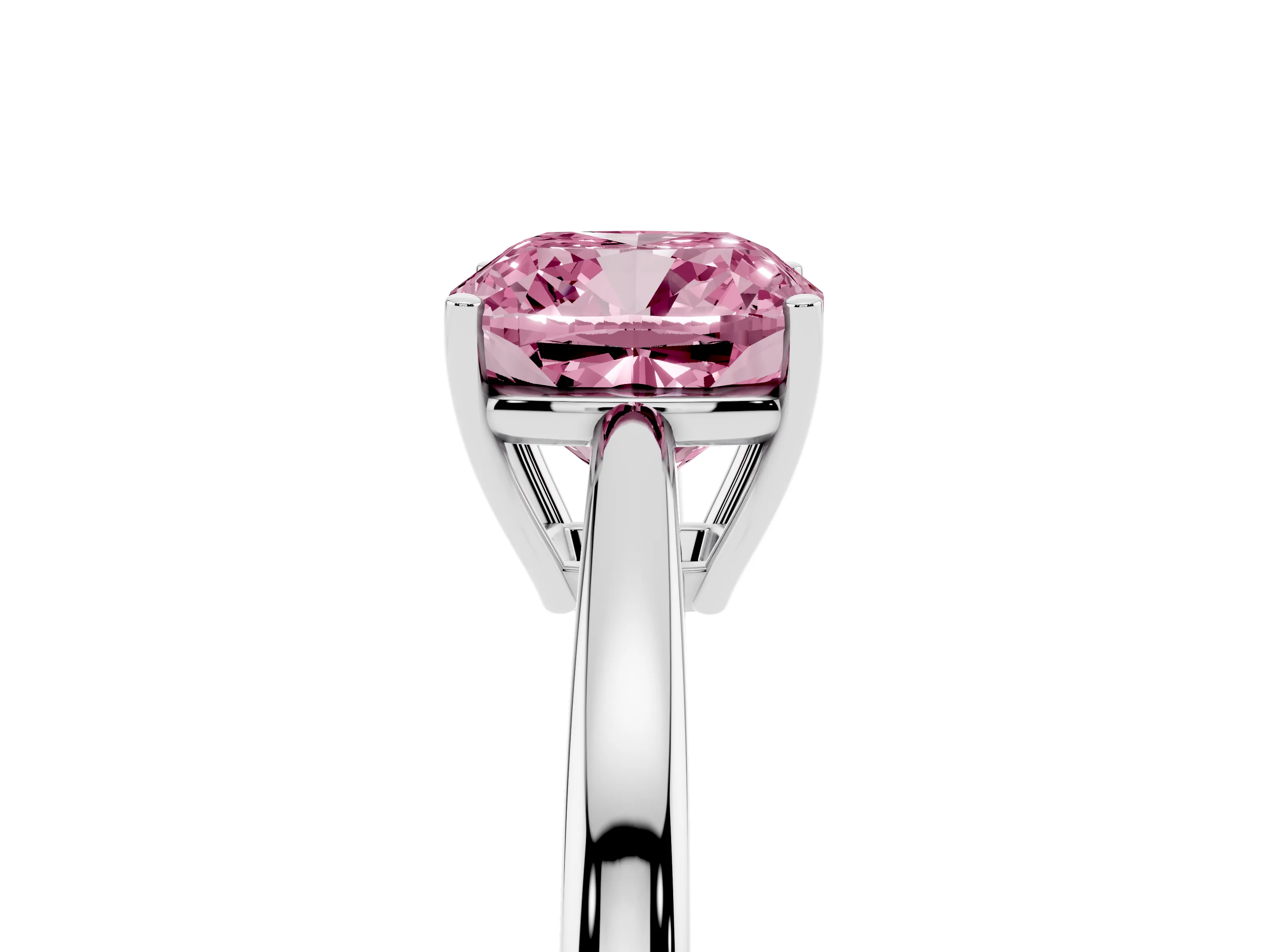 Fancy Pink Cushion Cut Diamond Solitaire Ring Set in Silver with Split Shank and Prong Setting