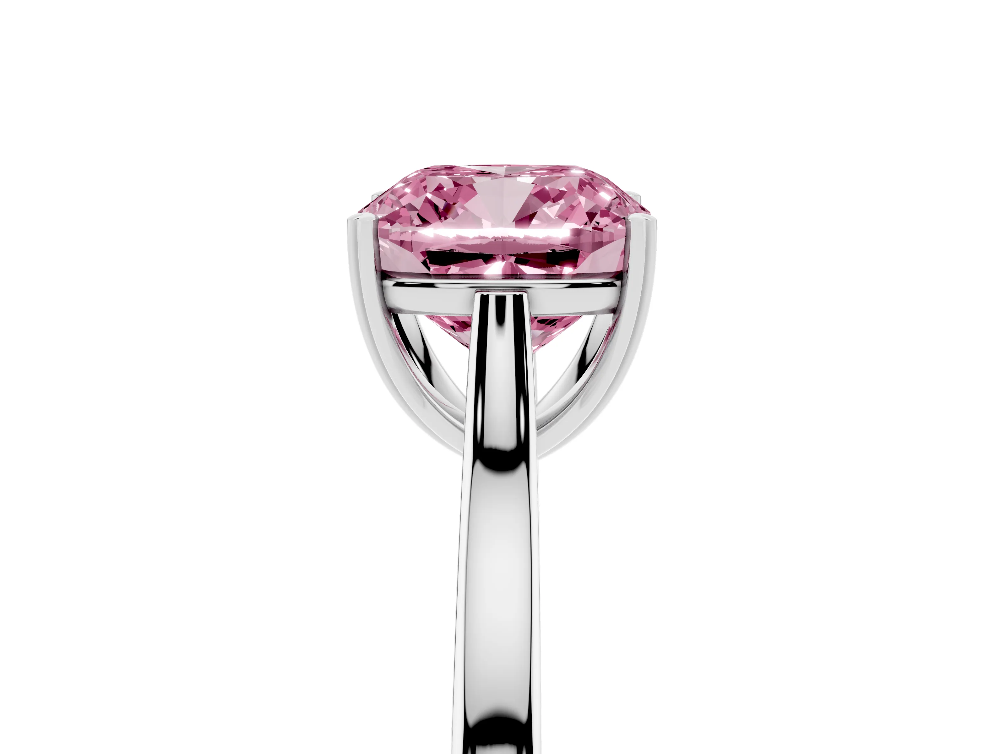 Fancy Pink Cushion Cut Diamond Solitaire Heart Prong Engagement Ring Set in Silver with Tapered Band