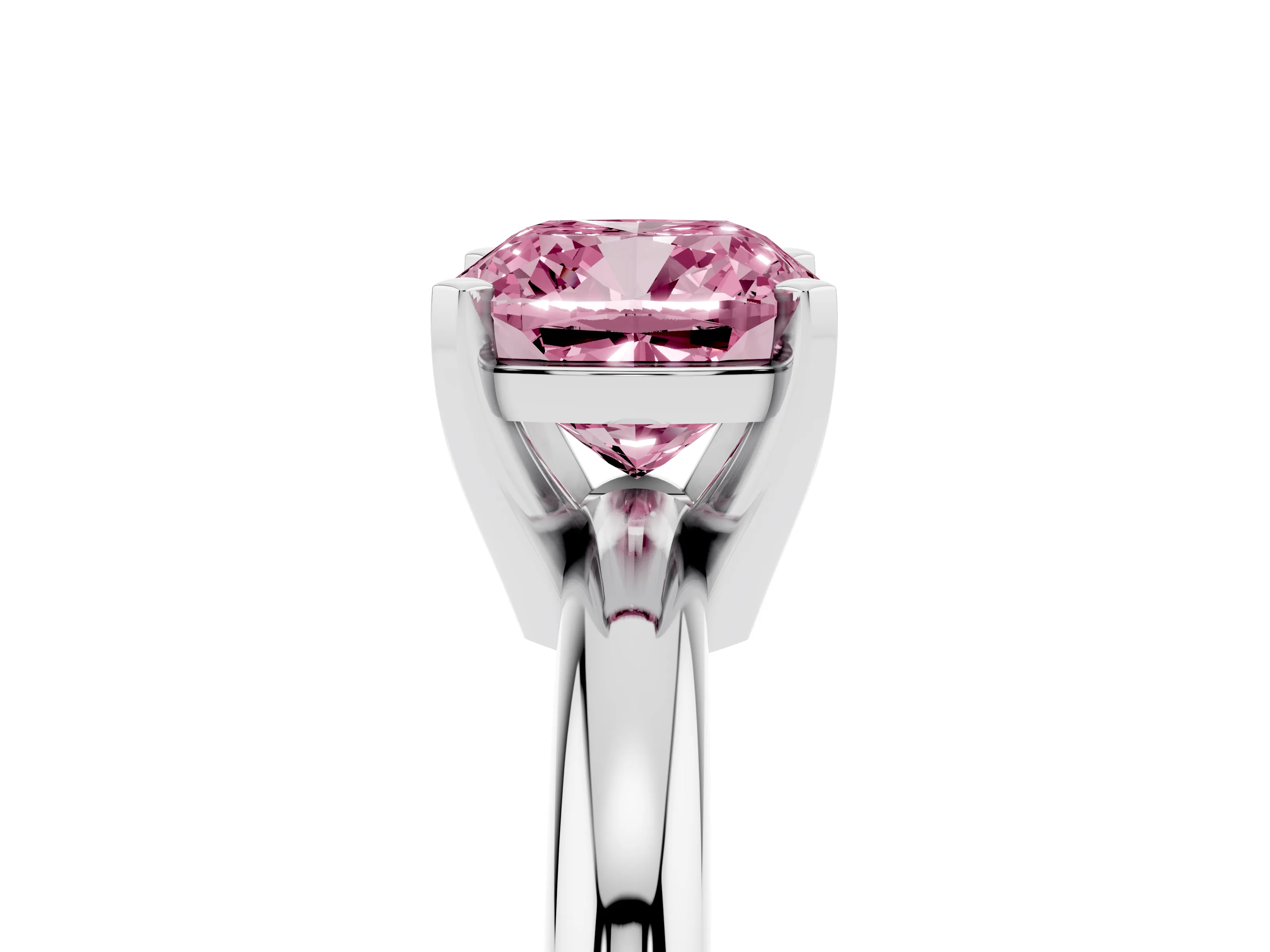 Fancy Pink Cushion Cut Diamond Solitaire Engagement Ring Set in White gold with Round Band and Prong Setting