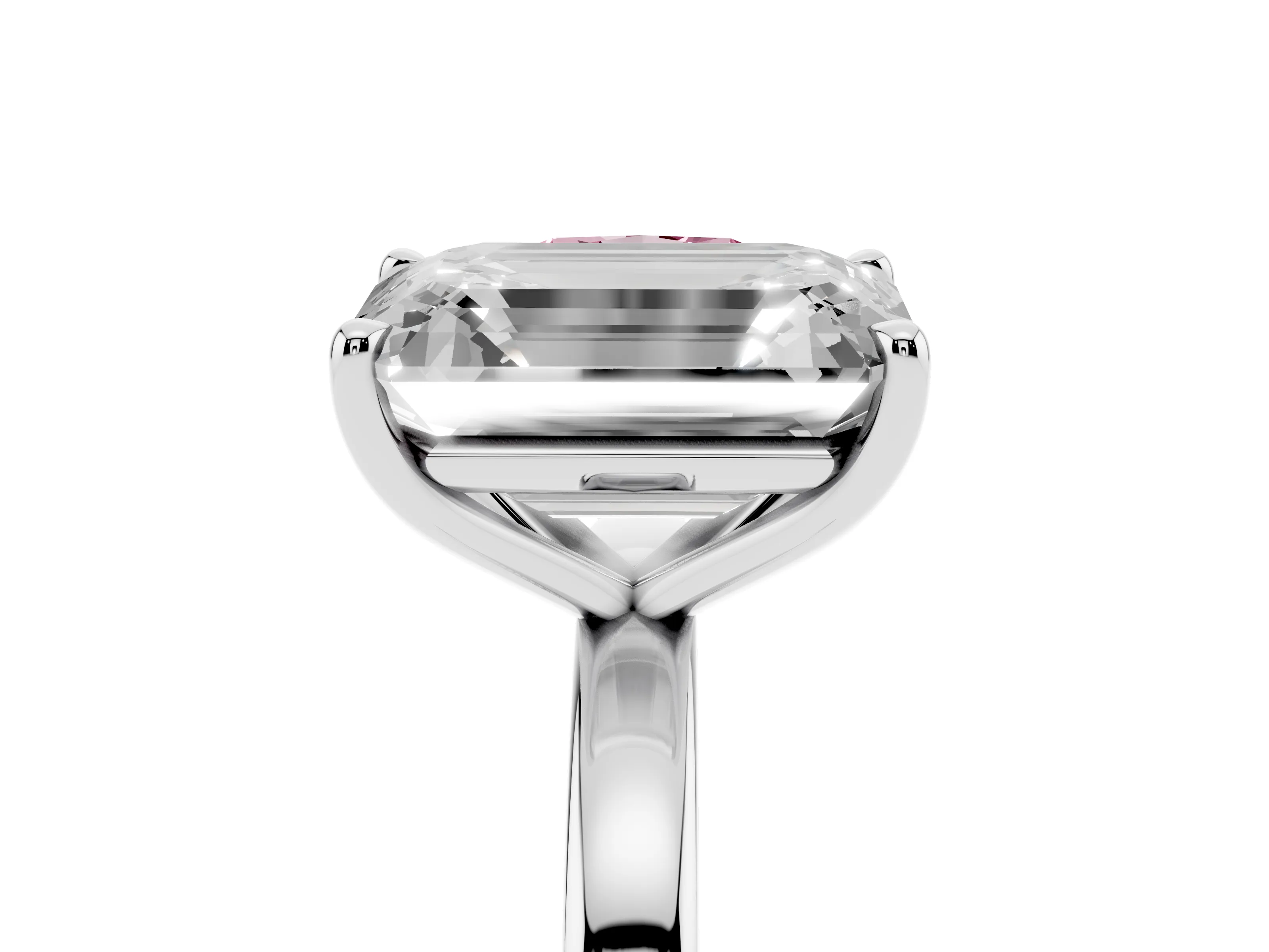 Fancy Pink Cushion Cut and Emerald Cut Toi Moi Ring Set in Platinum with Prong Setting