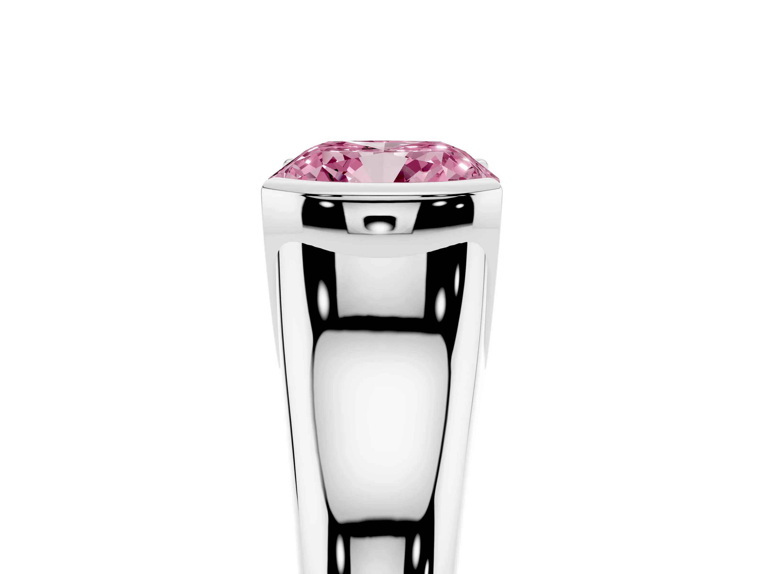 Fancy Pink Cushion Cut Diamond Solitaire Tension Set Ring Set in Silver with Split Shank Band