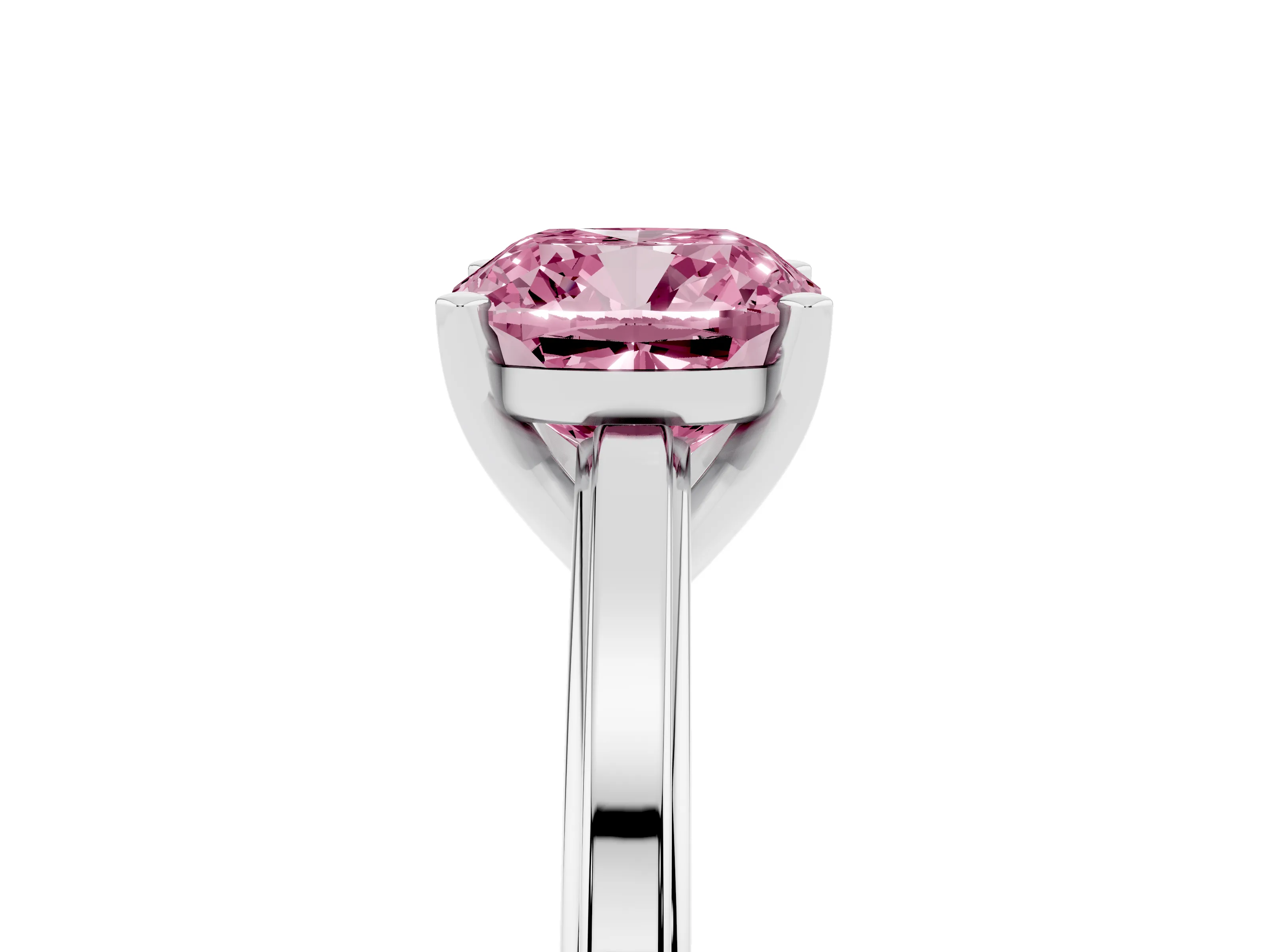 Fancy Pink Cushion Cut Diamond Solitaire Ring Set in White gold with Prong Setting and Classic Band