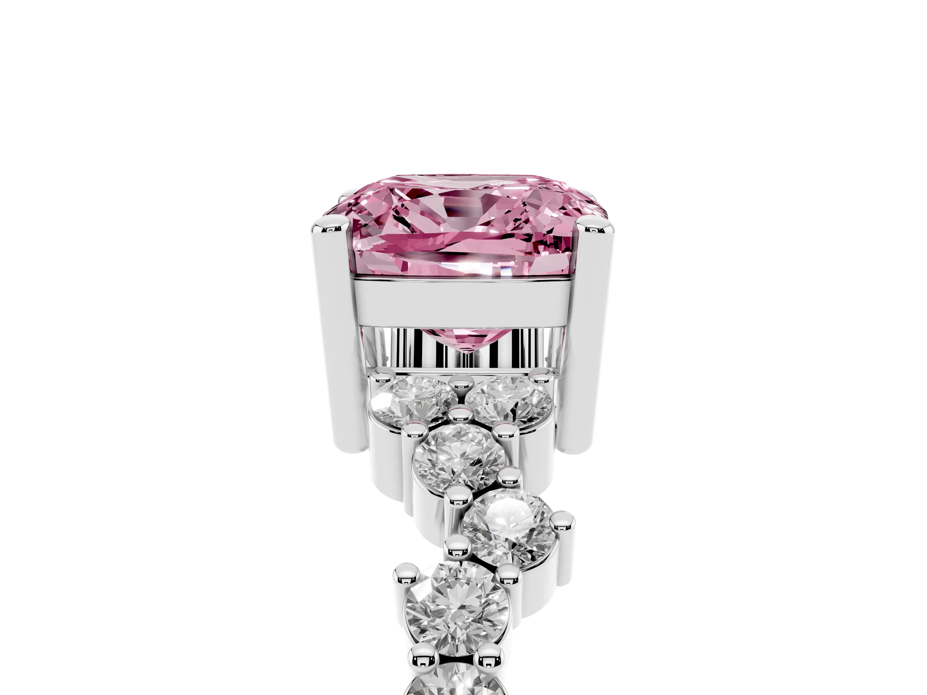 Fancy Pink Cushion Cut Diamond Ring Set in White gold with Scattered Round Accents