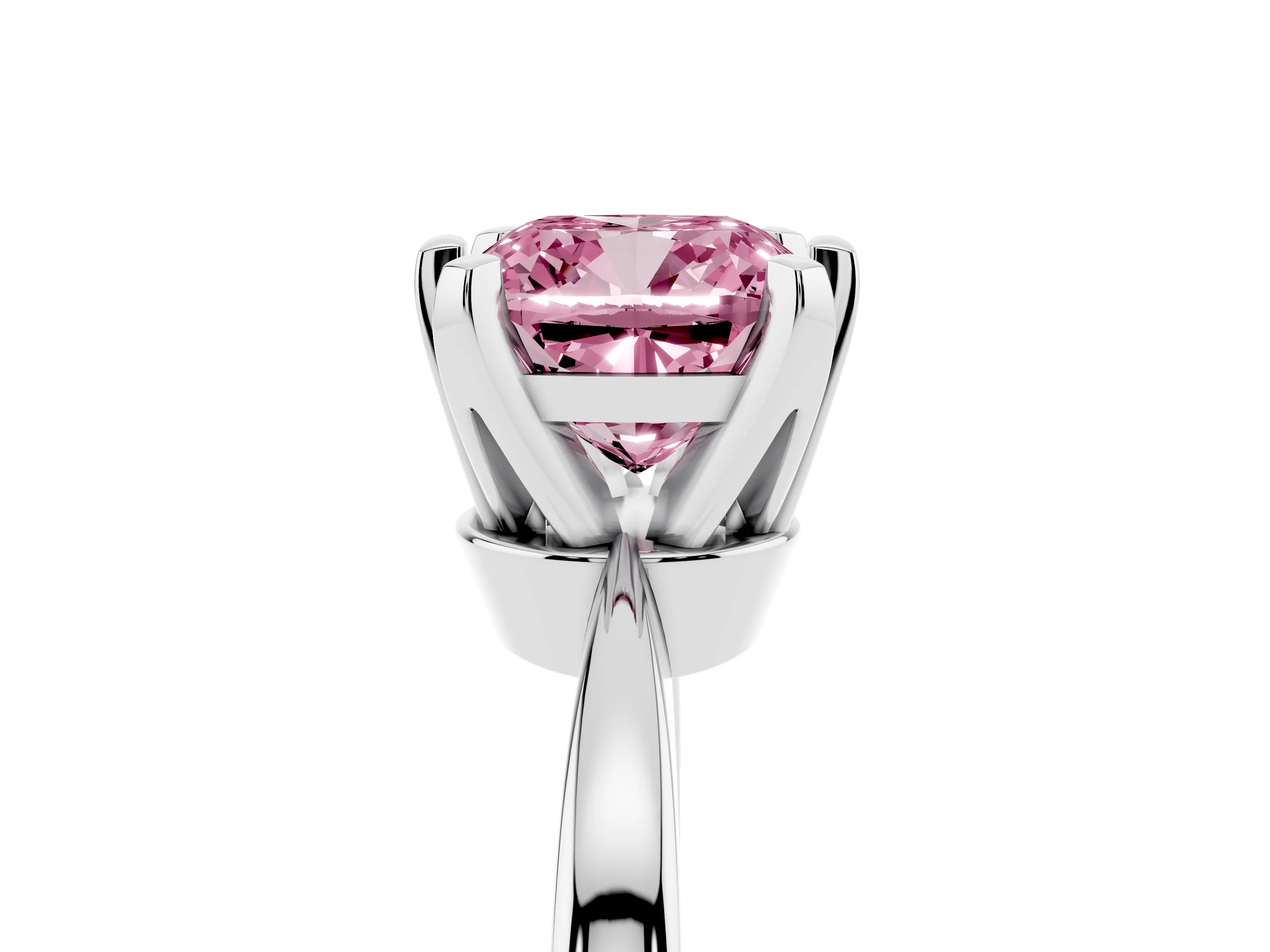 Fancy Pink Cushion Cut Diamond Solitaire Engagement Ring Set in White gold with Slim Tapered Solitaire Band