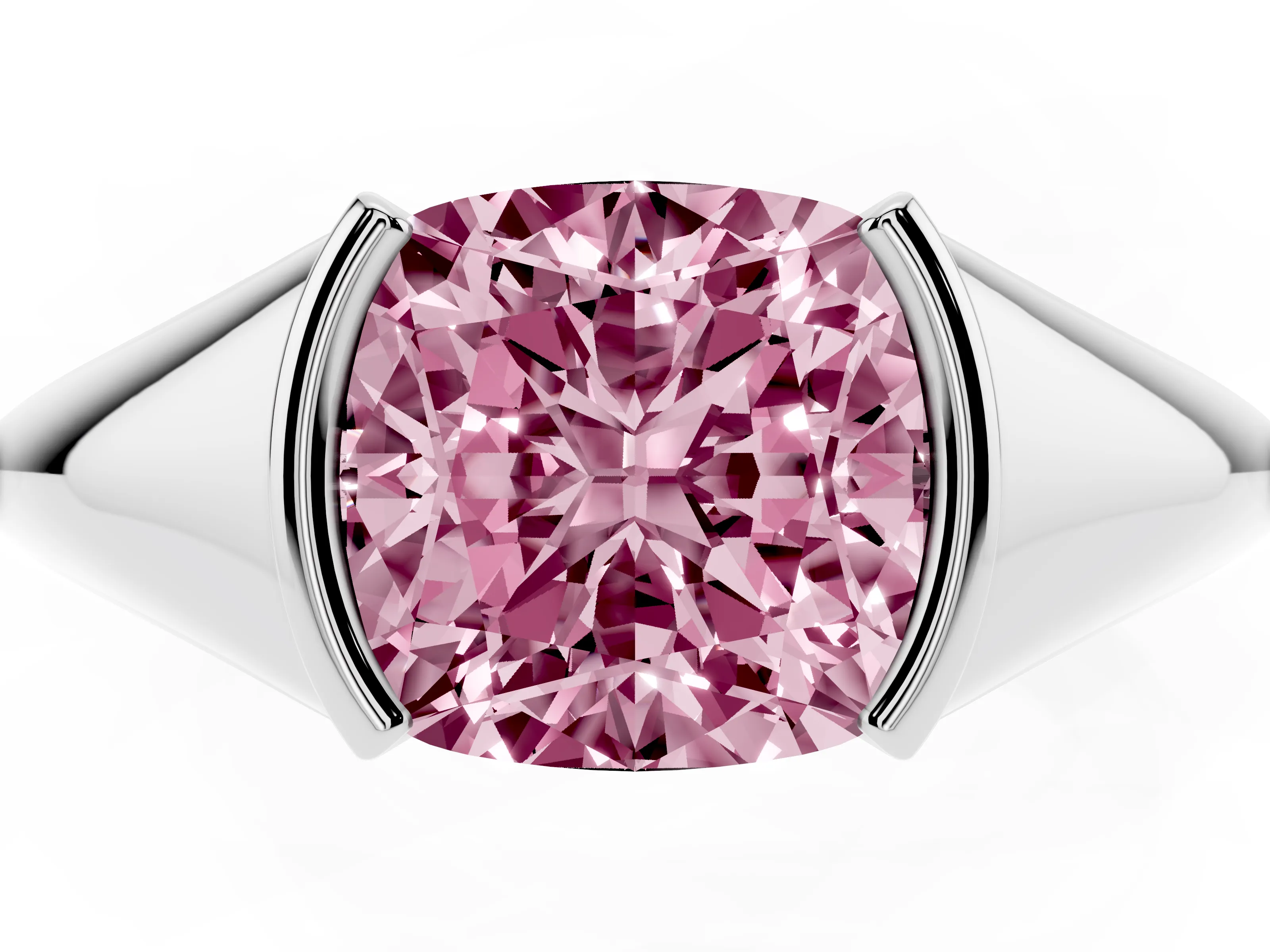 Fancy Pink Cushion Cut Diamond Solitaire Tension Set Ring Set in White gold