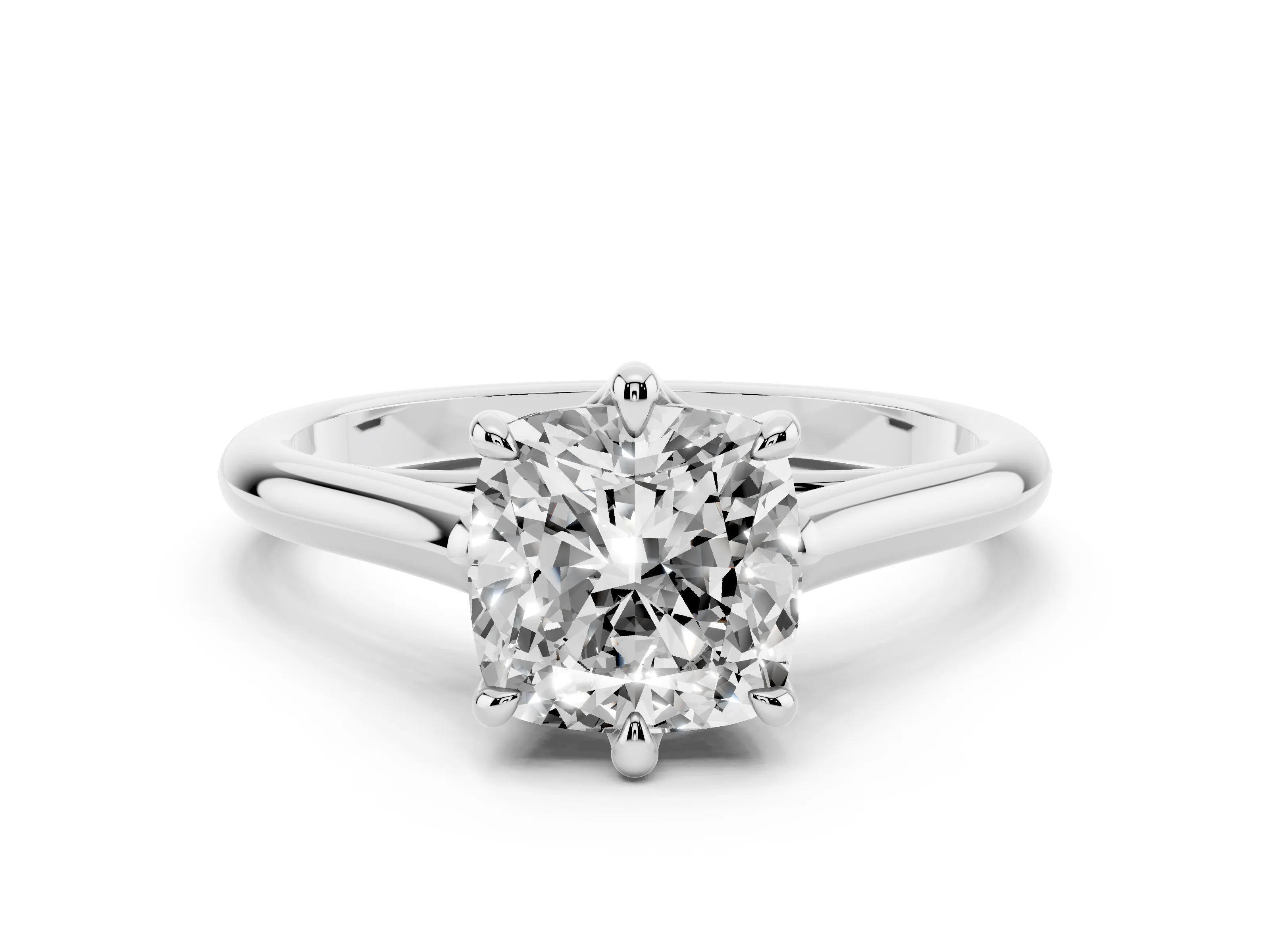 Cushion Cut Diamond Solitaire Engagement Ring Set in White gold with Prong Setting and Plain Classic Band