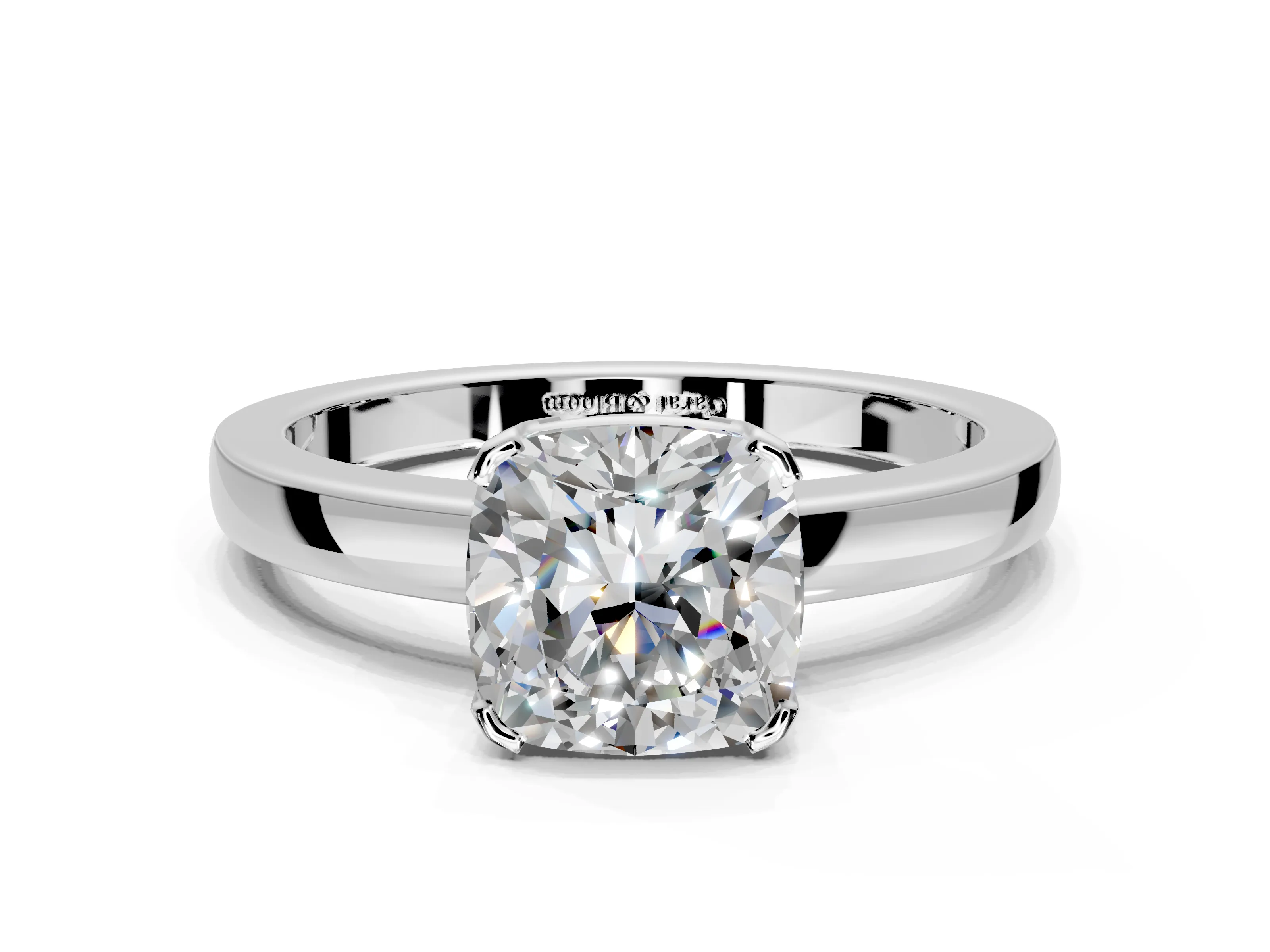 Solitaire Engagement Ring Setting for Cushion Cut Center with Plain Band and Flat Tab Prong Head in White Gold
