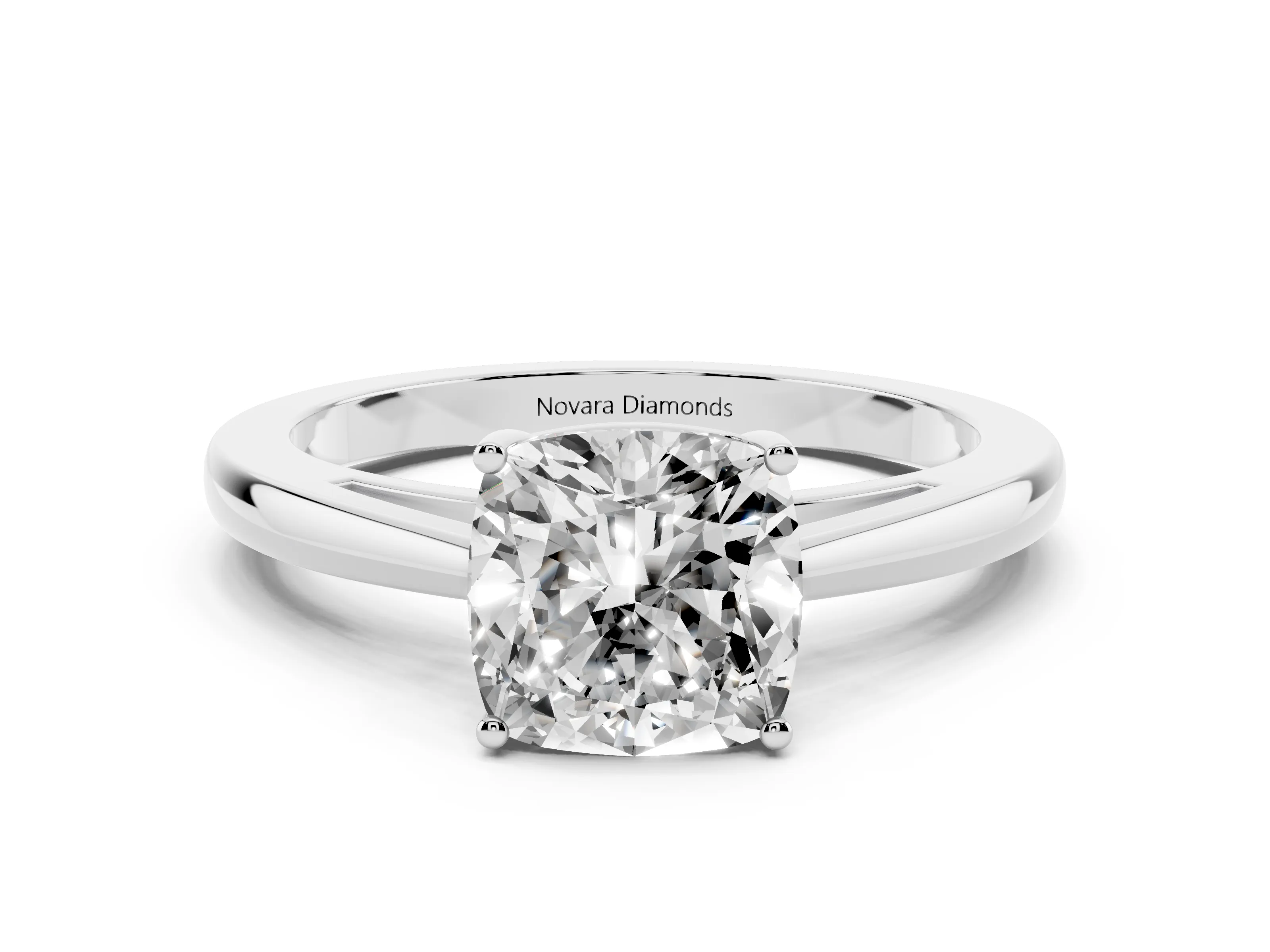 Cushion Cut Diamond Solitaire Ring Set in Platinum with Split Shank and Prong Setting