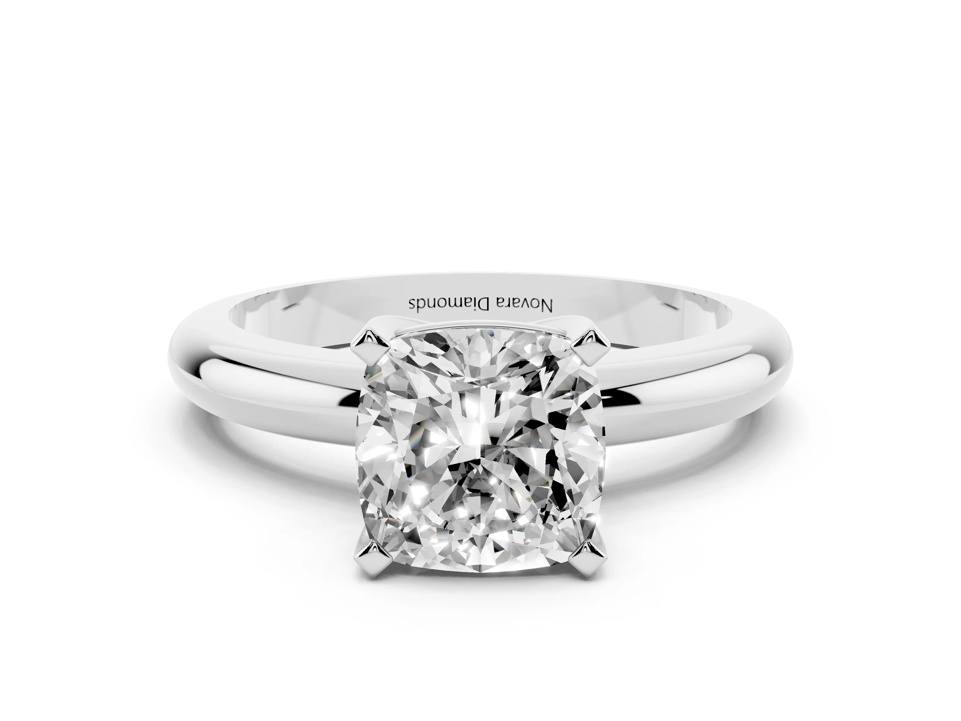Cushion Cut Diamond Solitaire Engagement Ring Set in White gold with Round Band and Prong Setting