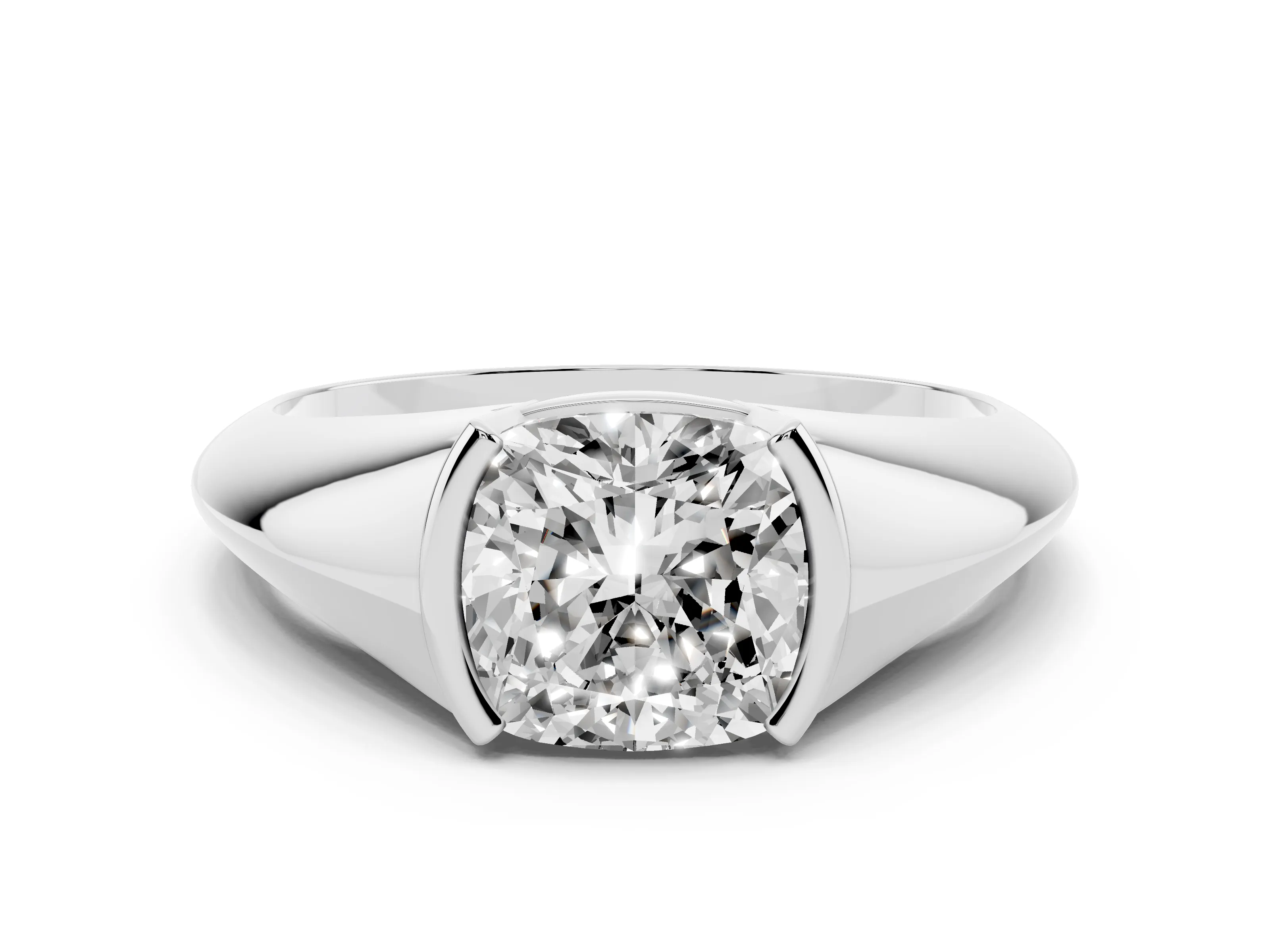 Cushion Cut Diamond Solitaire Tension Set Ring Set in White gold