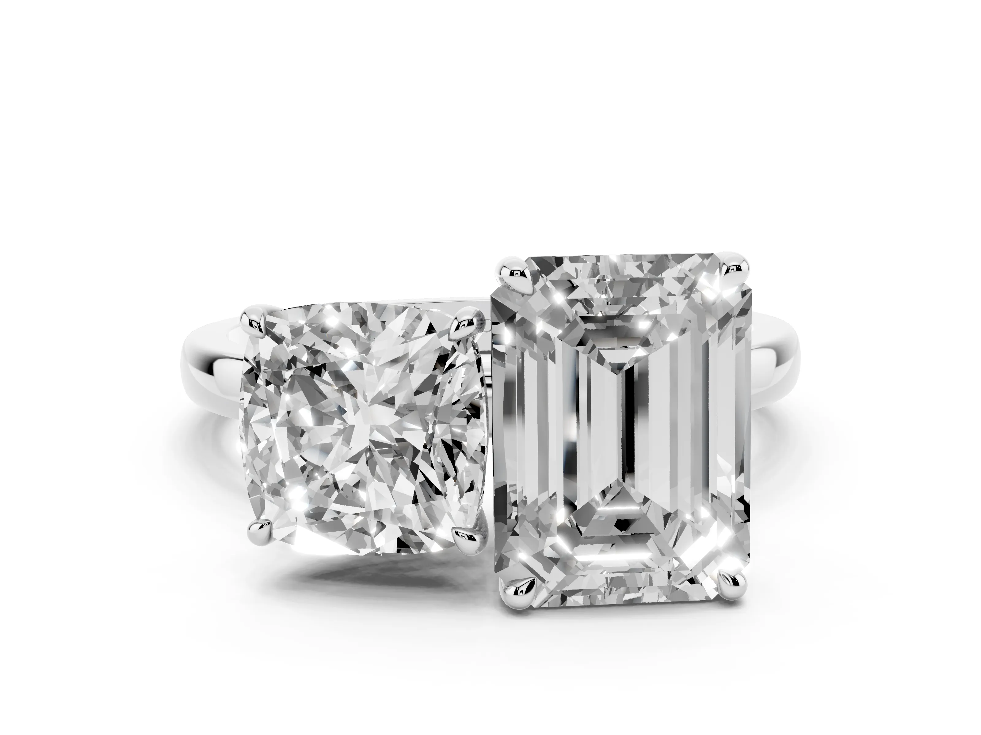 Cushion Cut and Emerald Cut Toi Moi Ring Set in Platinum with Prong Setting