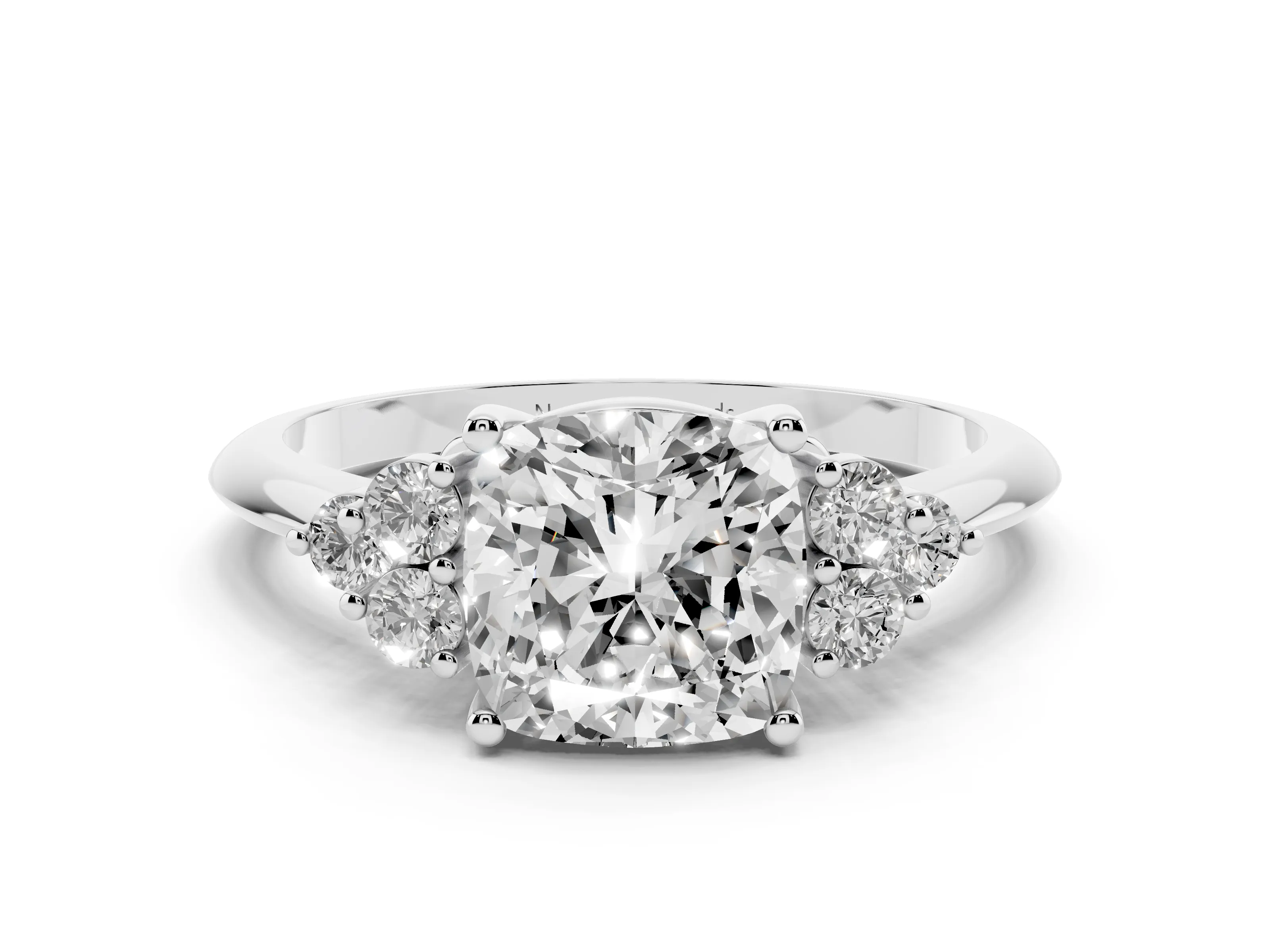 Cushion Cut Diamond Cluster Ring Set in White gold with Plain Band and Prong Setting