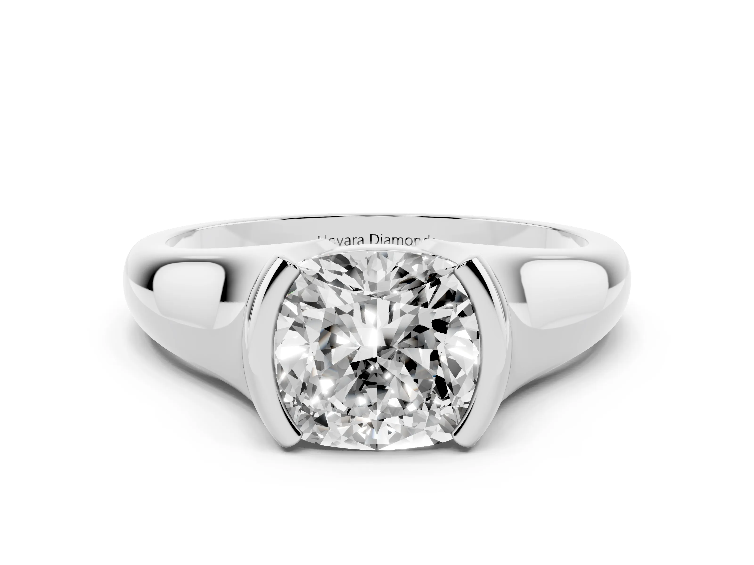 Cushion Cut Diamond Solitaire Tension Set Ring Set in Silver with Split Shank Band
