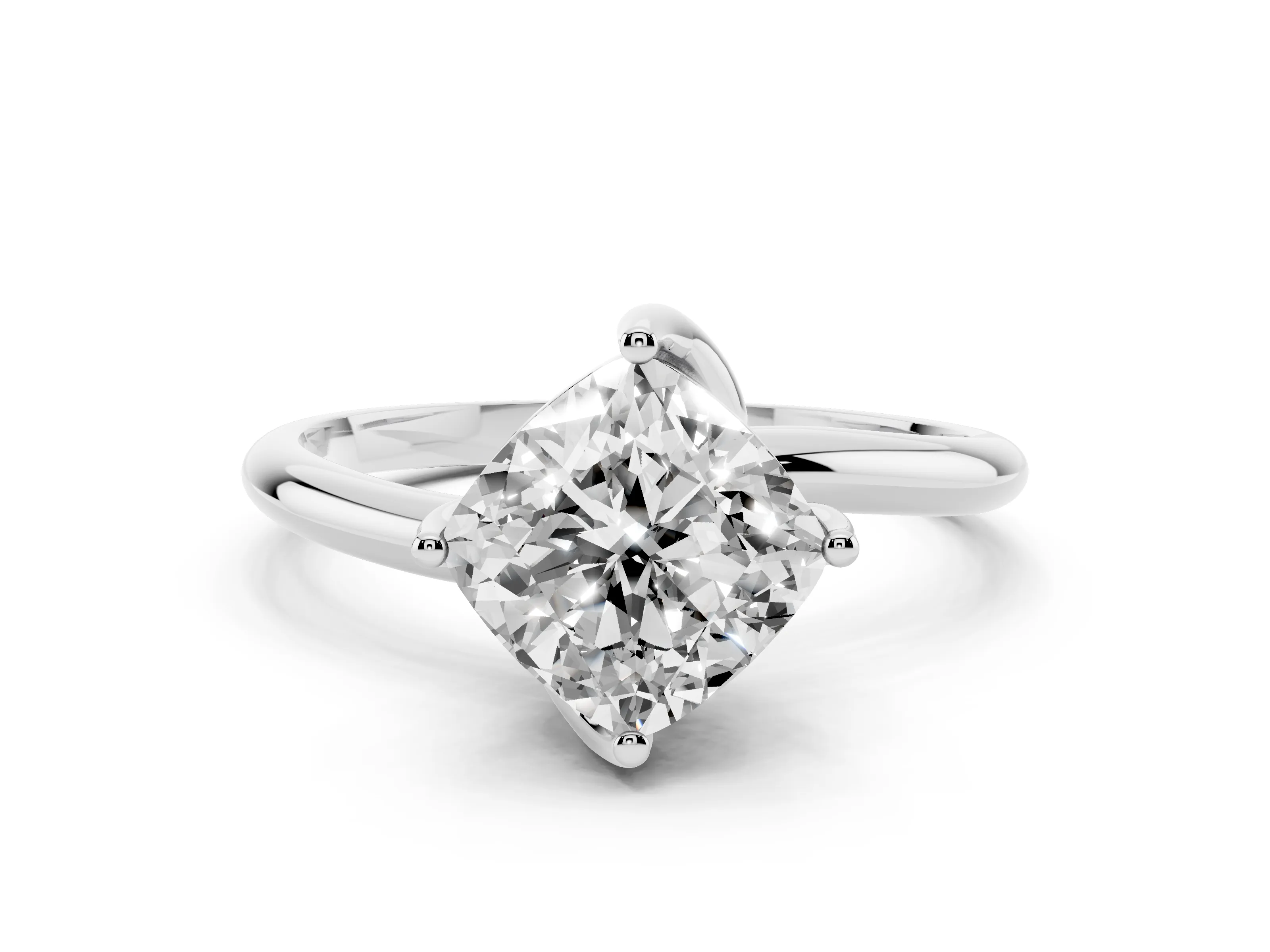 Cushion Cut Diamond Solitaire Engagement Ring Set in Platinum with Classic Plain Band