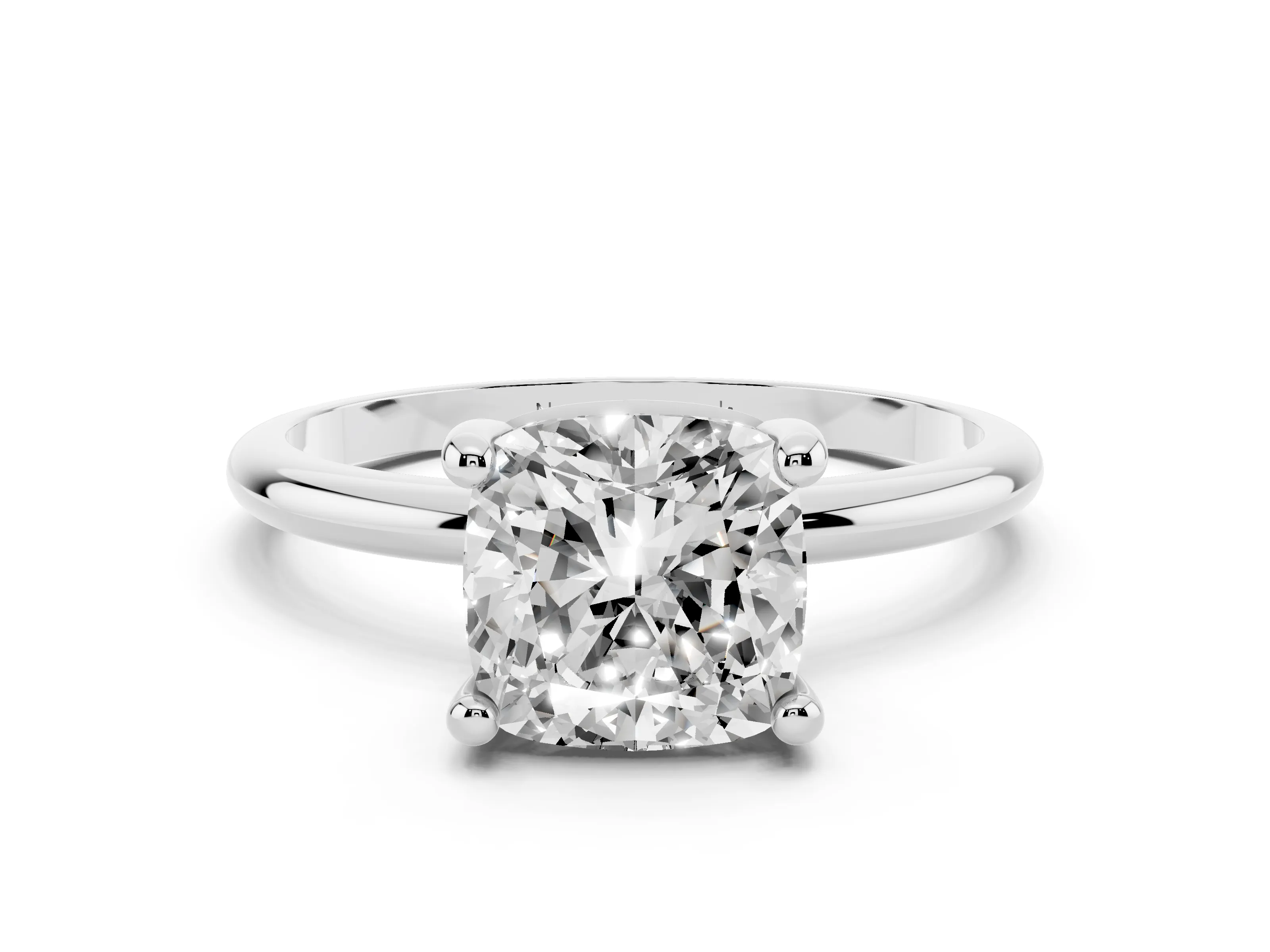 Cushion Cut Diamond Solitaire Ring Set in Platinum with Secure Prong Setting on a Classic Band