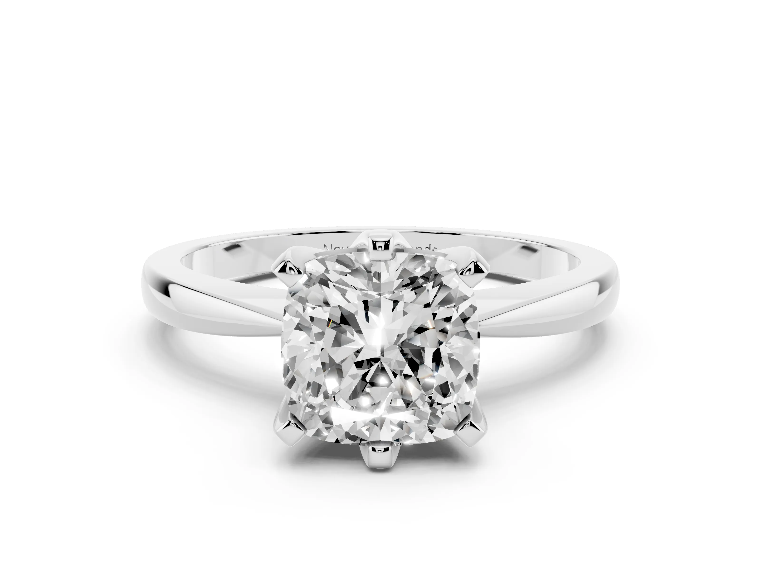 Cushion Cut Diamond Solitaire Engagement Ring Set in White gold with Slim Tapered Solitaire Band