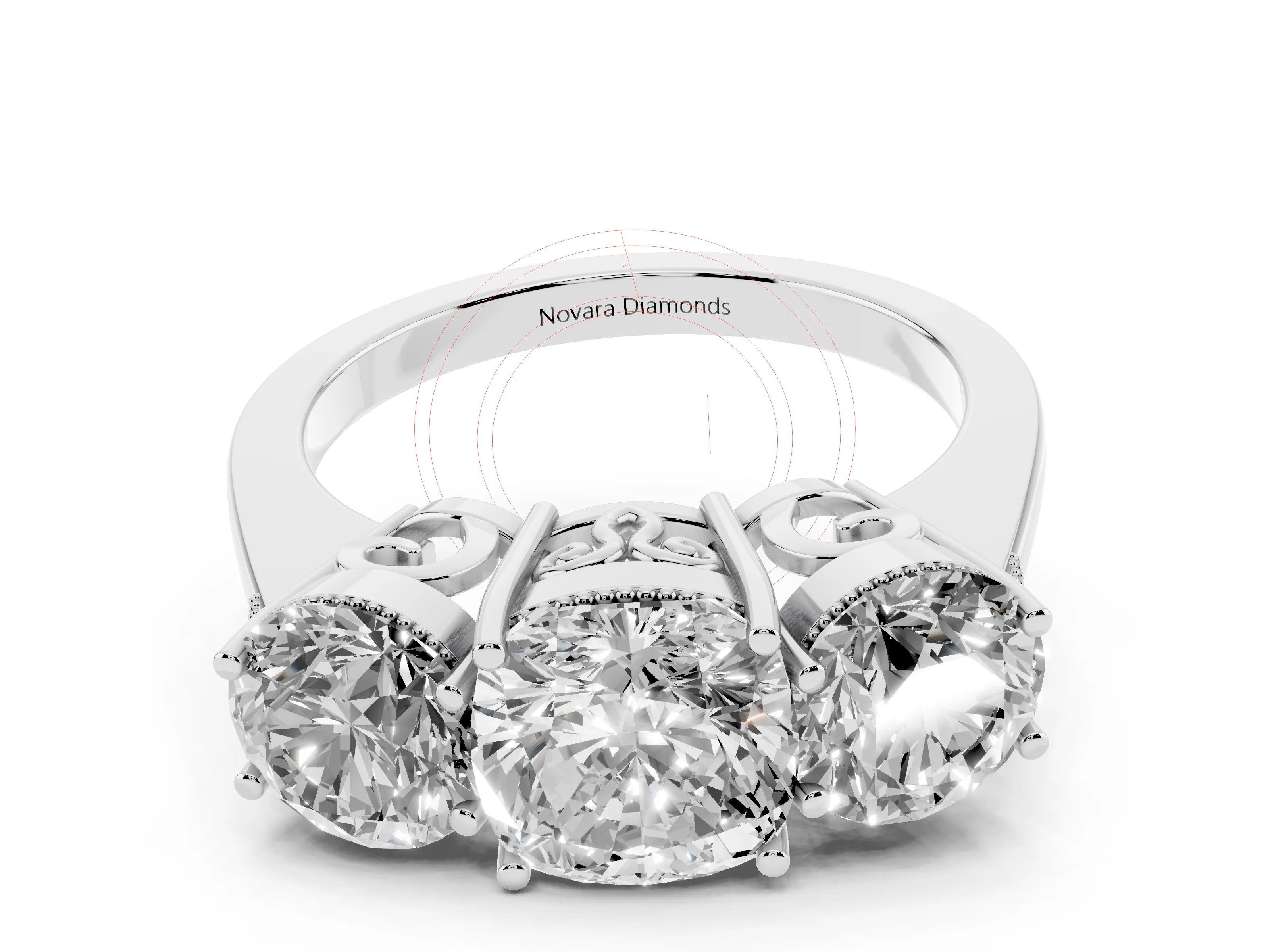 Cushion Cut Diamond Three-Stone Engagement Ring Set in Silver with Polished Band