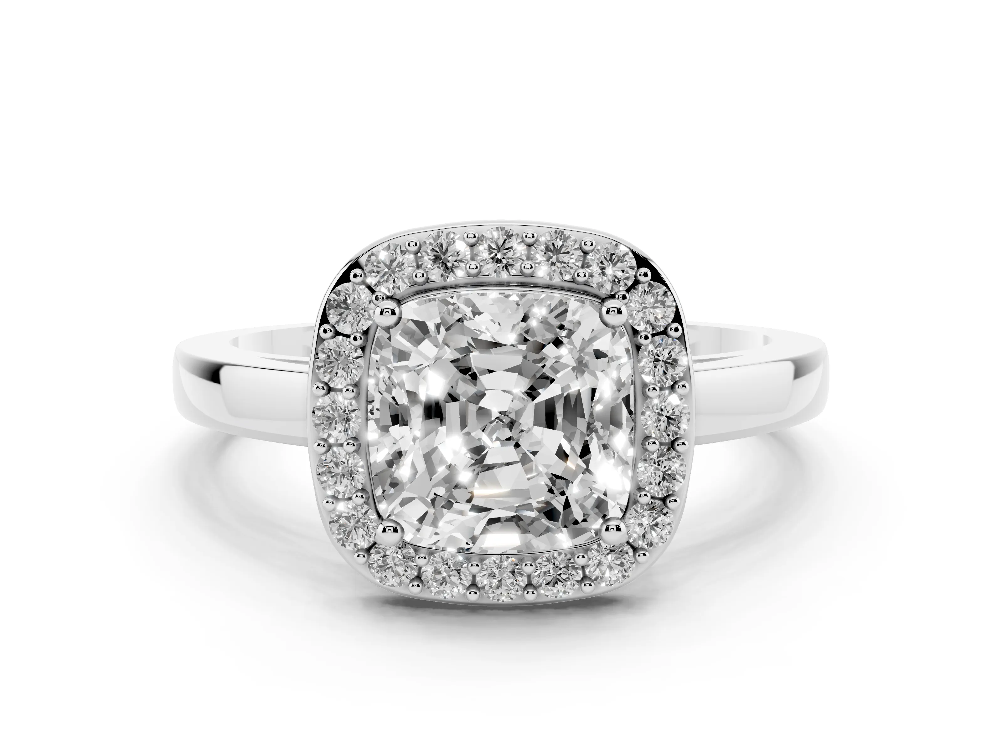 Cushion Cut Diamond Halo Ring Set in Platinum with Solitaire Band and Prong Setting