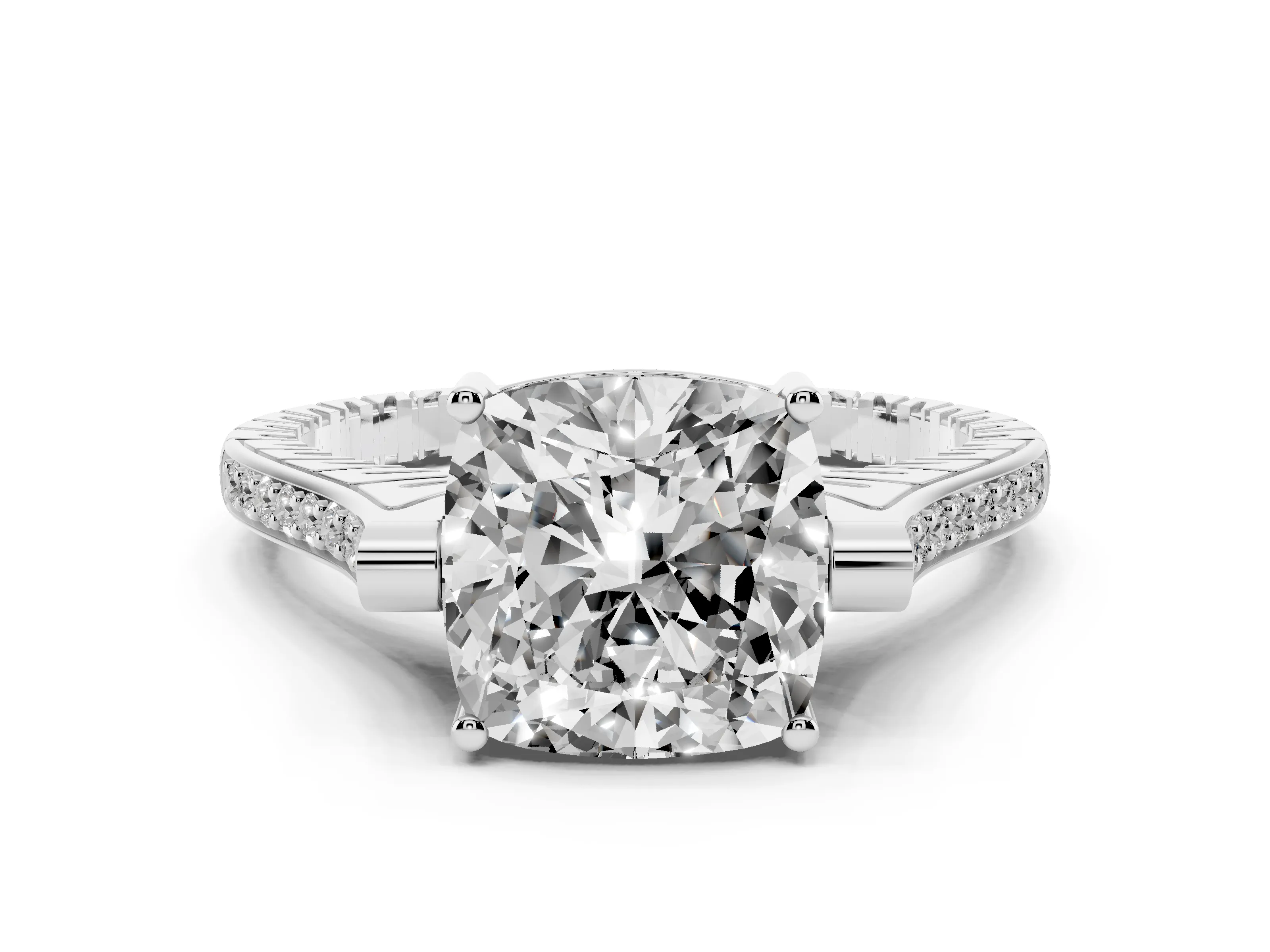 Cushion Cut Diamond Solitaire Ring Set in Platinum with Channel Set Band and Bezel Prong Setting