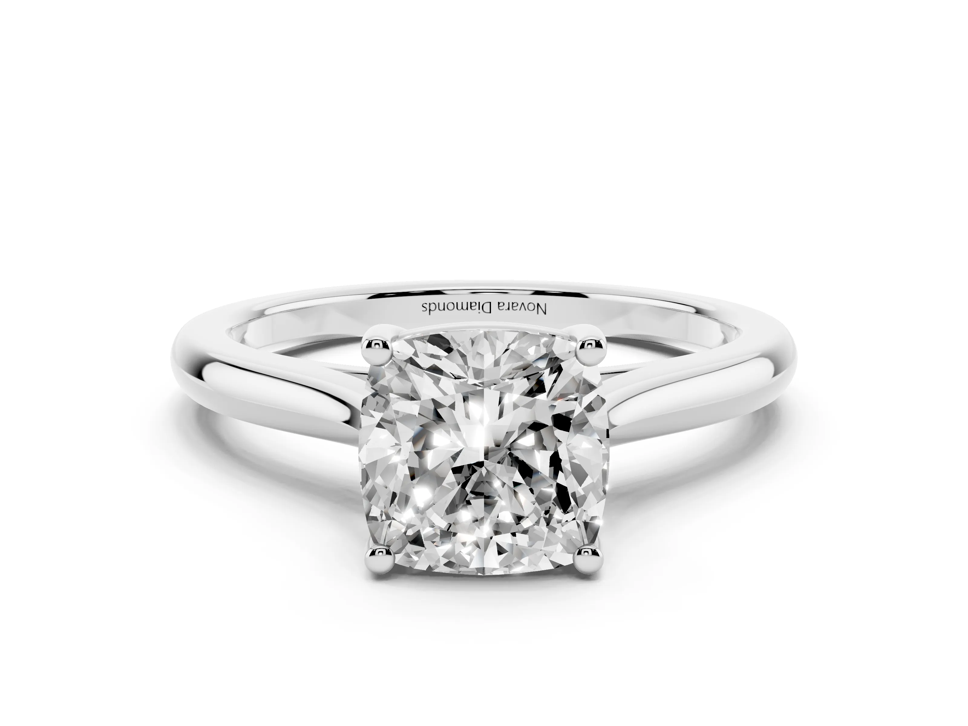 Cushion Cut Diamond Solitaire Ring Set in Platinum with Cathedral Band and Prong Setting
