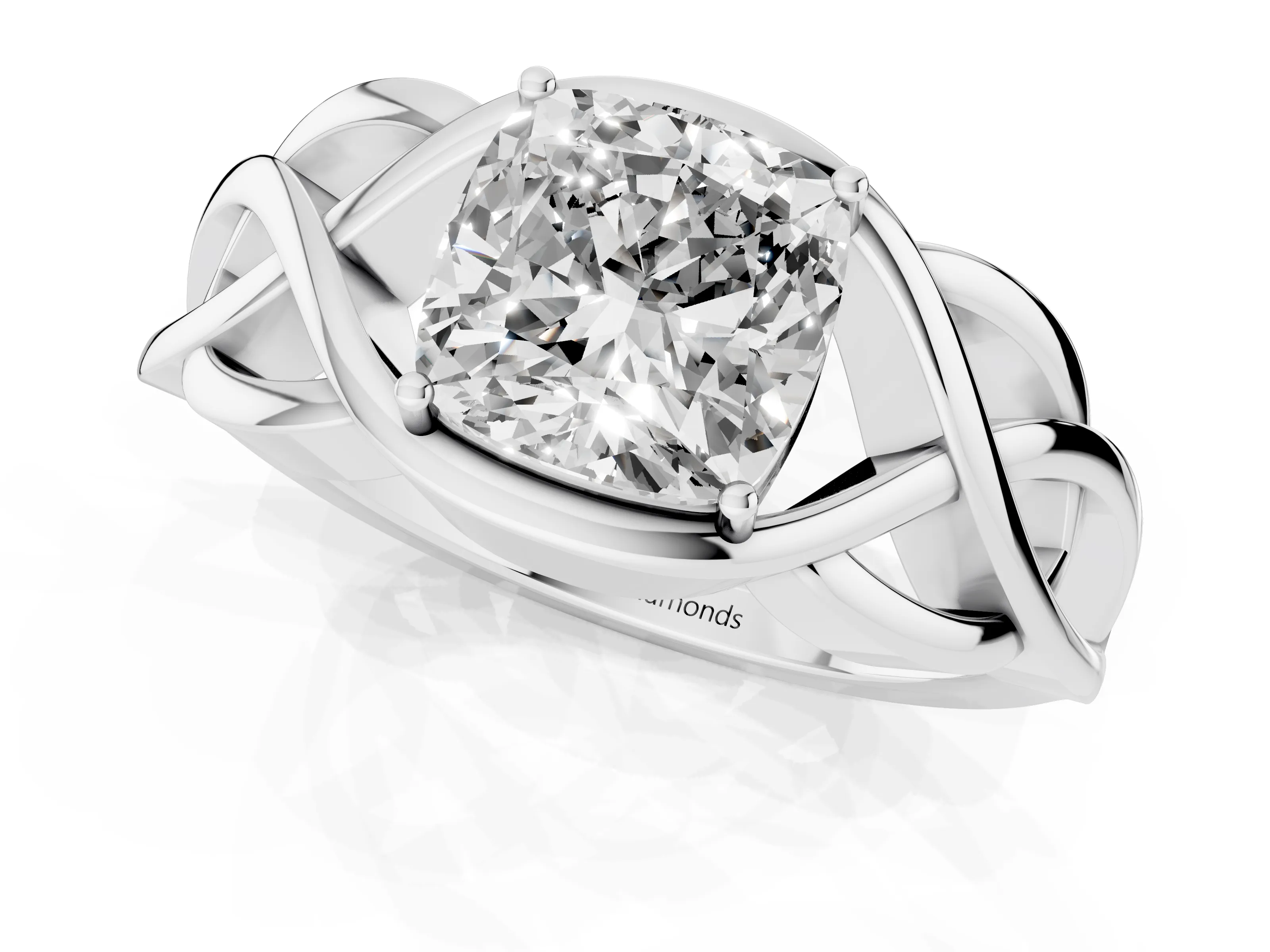 Cushion Cut Diamond Solitaire Ring Set in Platinum with Intertwined Band