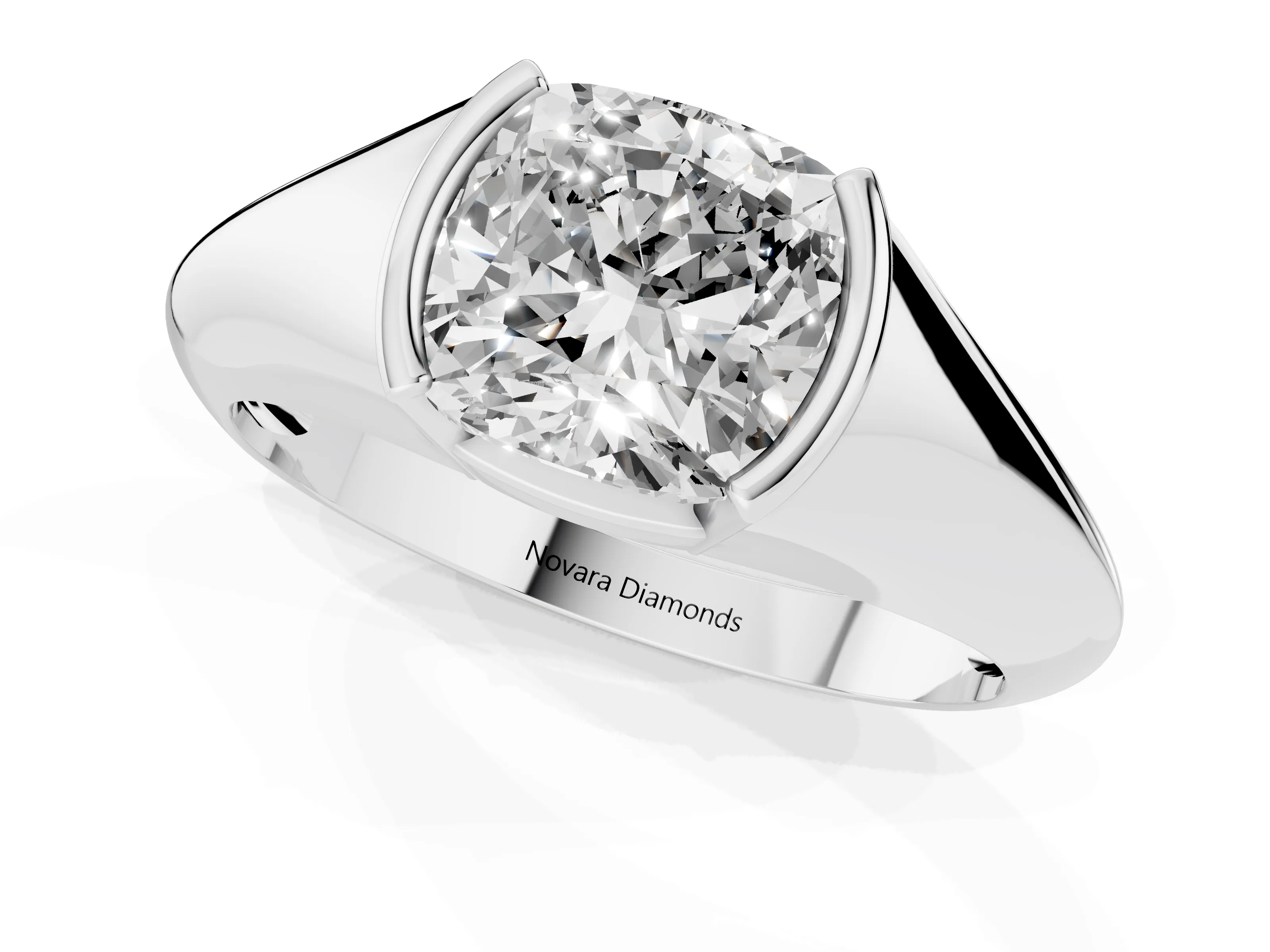Cushion Cut Diamond Solitaire Tension Set Ring Set in White gold