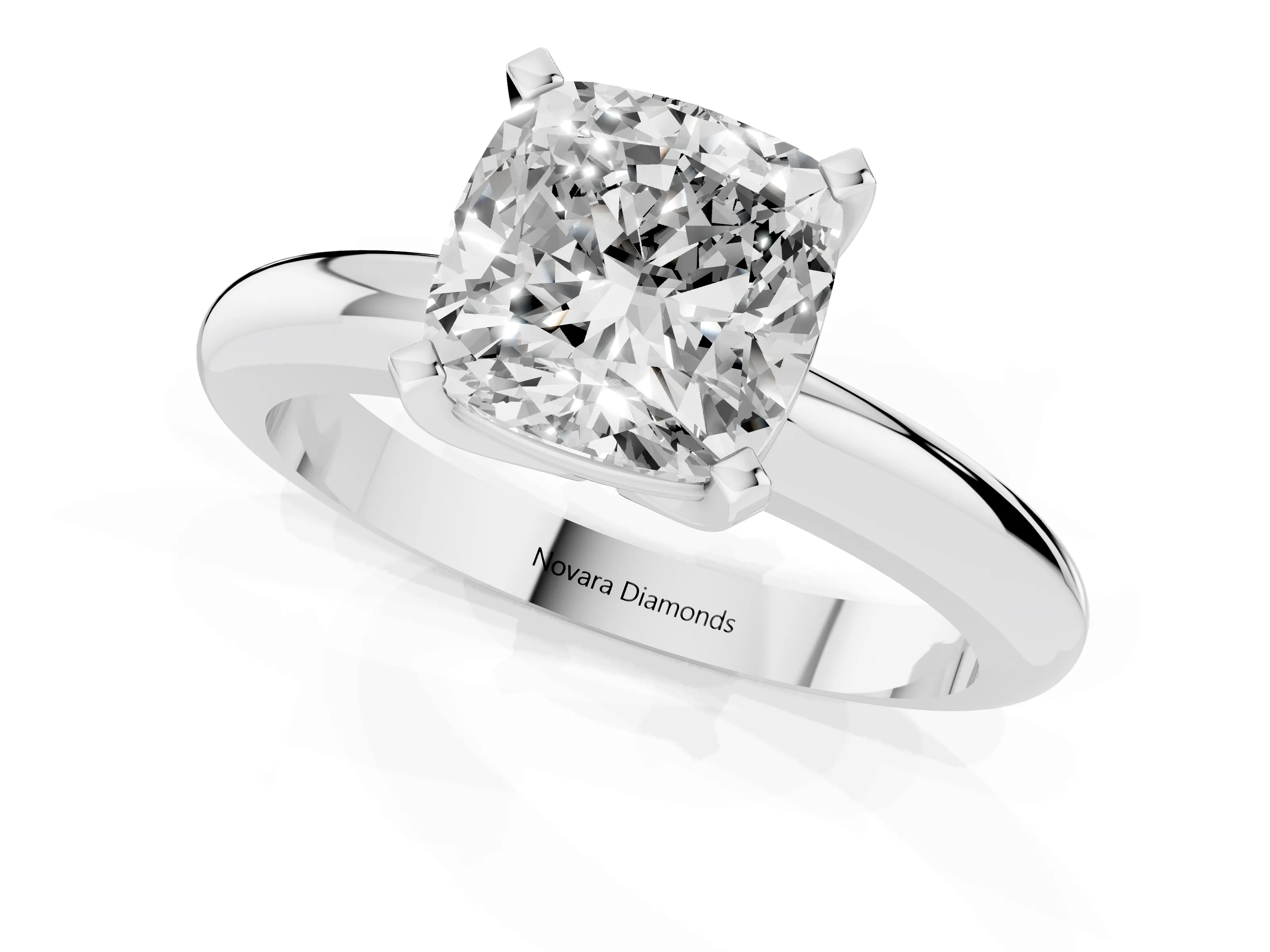 Cushion Cut Diamond Solitaire Engagement Ring Set in White gold with Round Band and Prong Setting