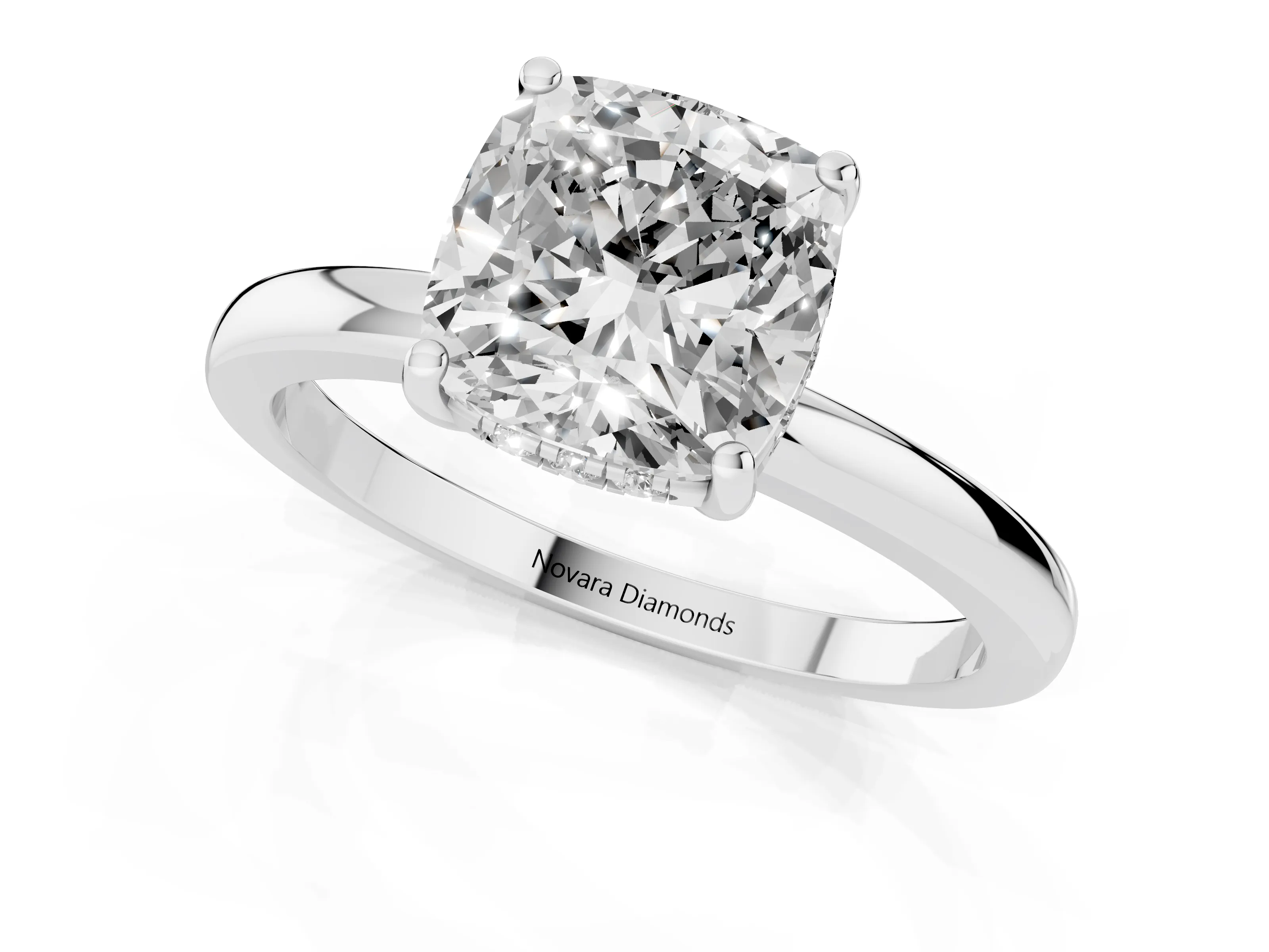 Cushion Cut Diamond Solitaire Ring Set in Platinum with Plain Band and Prong Setting