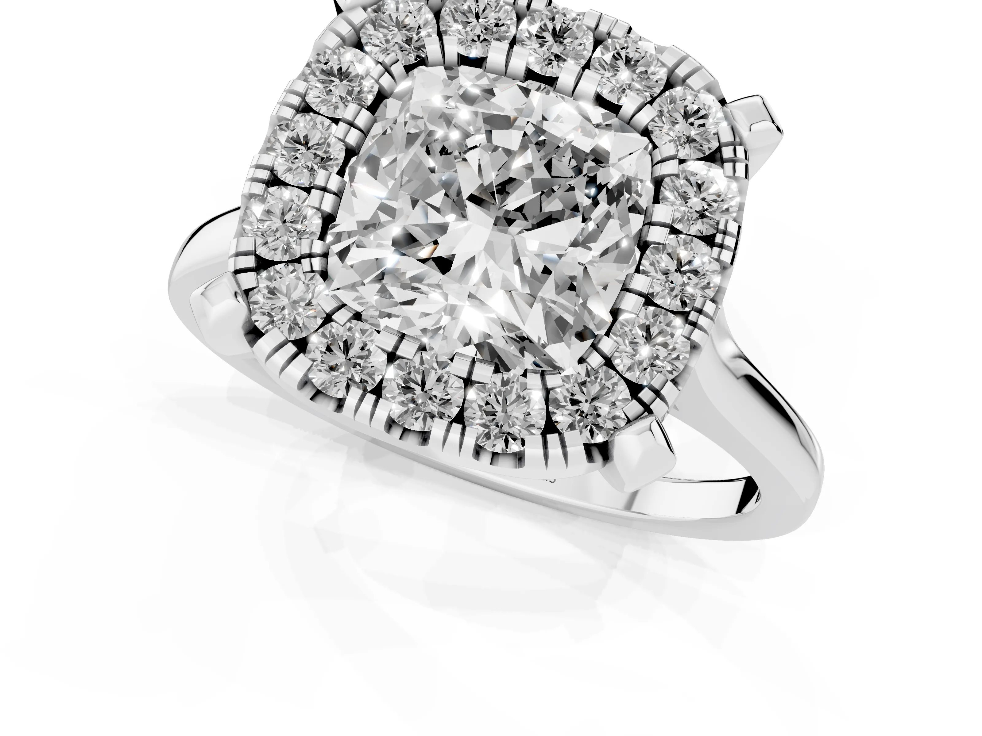 Cushion Cut Diamond Cluster Halo Solitaire Ring Set in Silver with Prong Setting