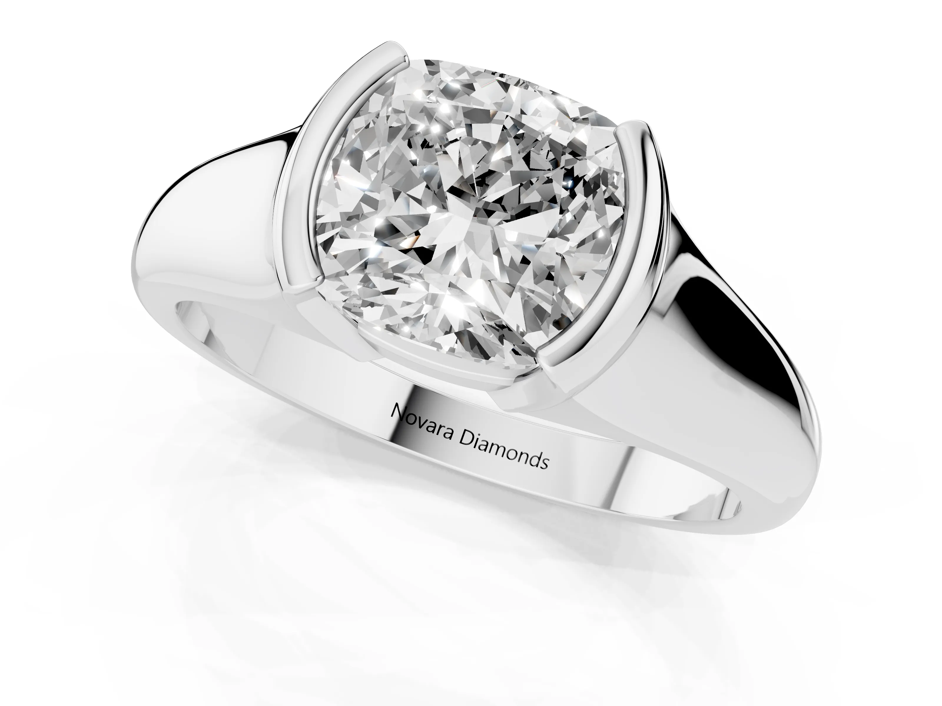 Cushion Cut Diamond Solitaire Tension Set Ring Set in Silver with Split Shank Band
