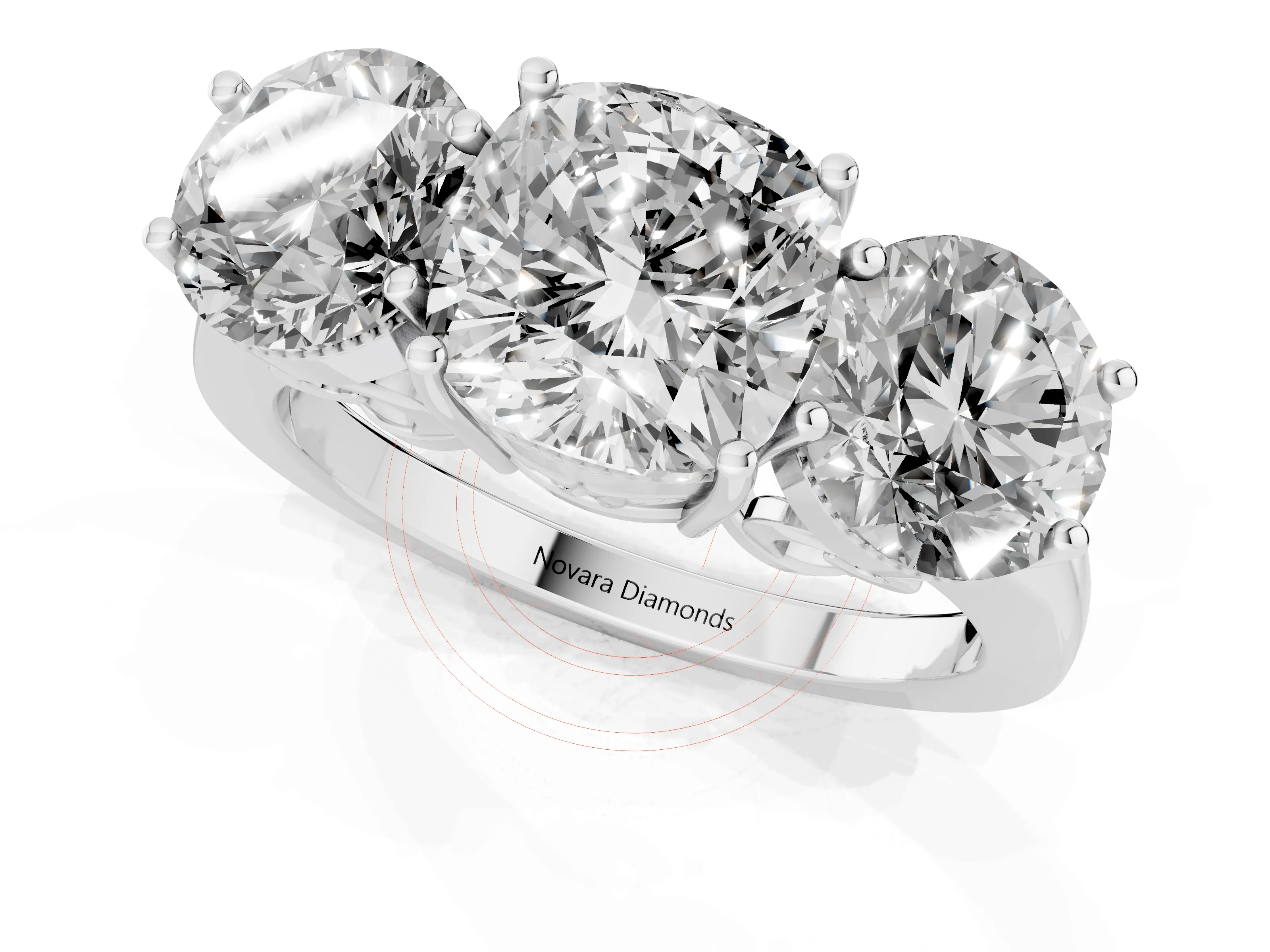 Cushion Cut Diamond Three-Stone Engagement Ring Set in White gold with Polished Band