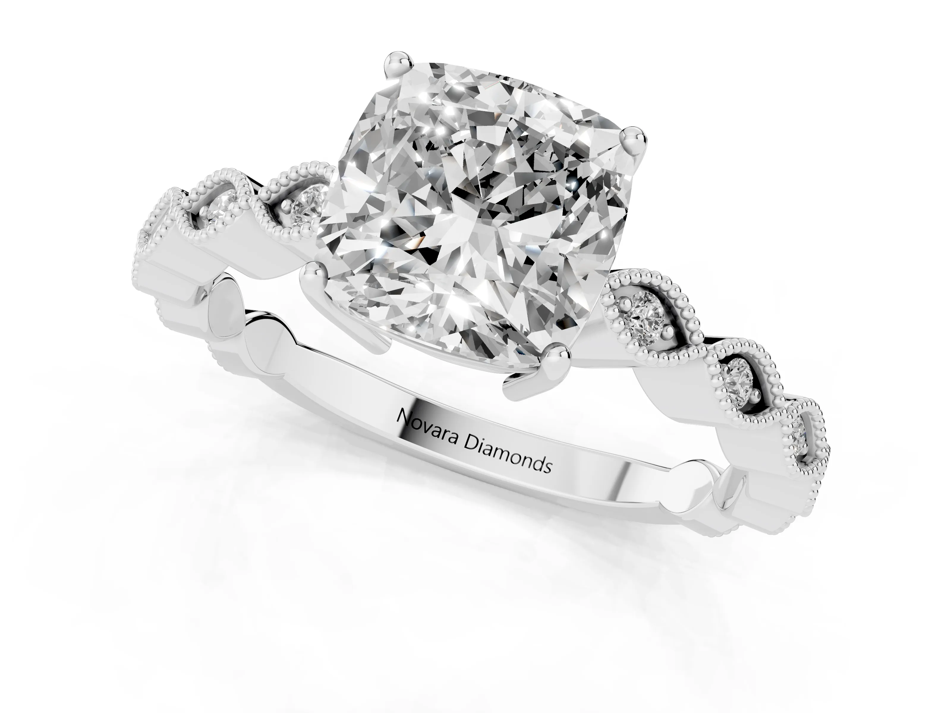 Cushion Cut Diamond Solitaire Ring Set in Silver with Infinity Twist Pavé Band