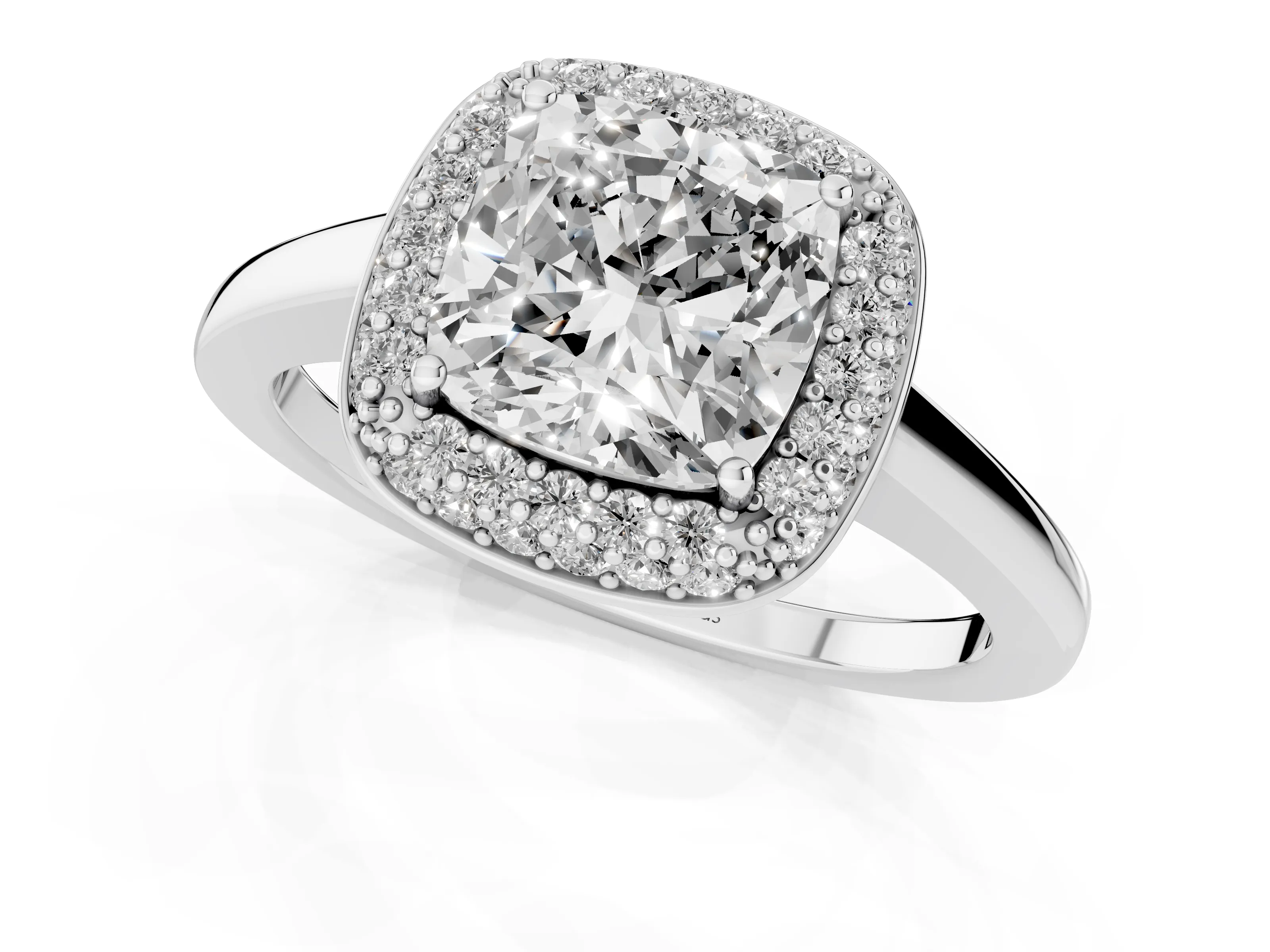 Cushion Cut Diamond Halo Engagement Ring Set in Platinum with Solitaire Band and Prong Setting