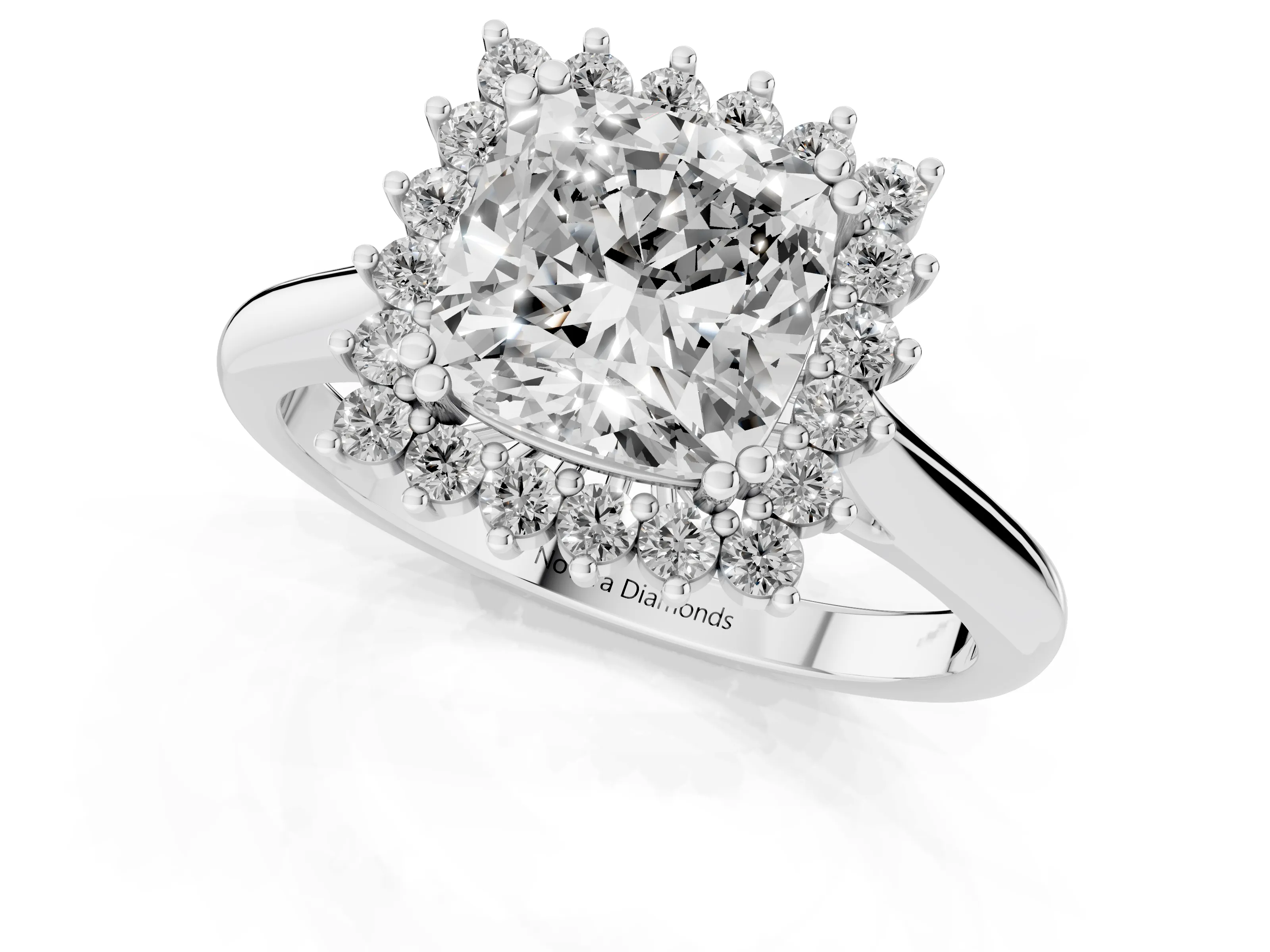 Cushion Cut Diamond Halo Ring Set in Platinum with Plain Solitaire Band and Prong Setting