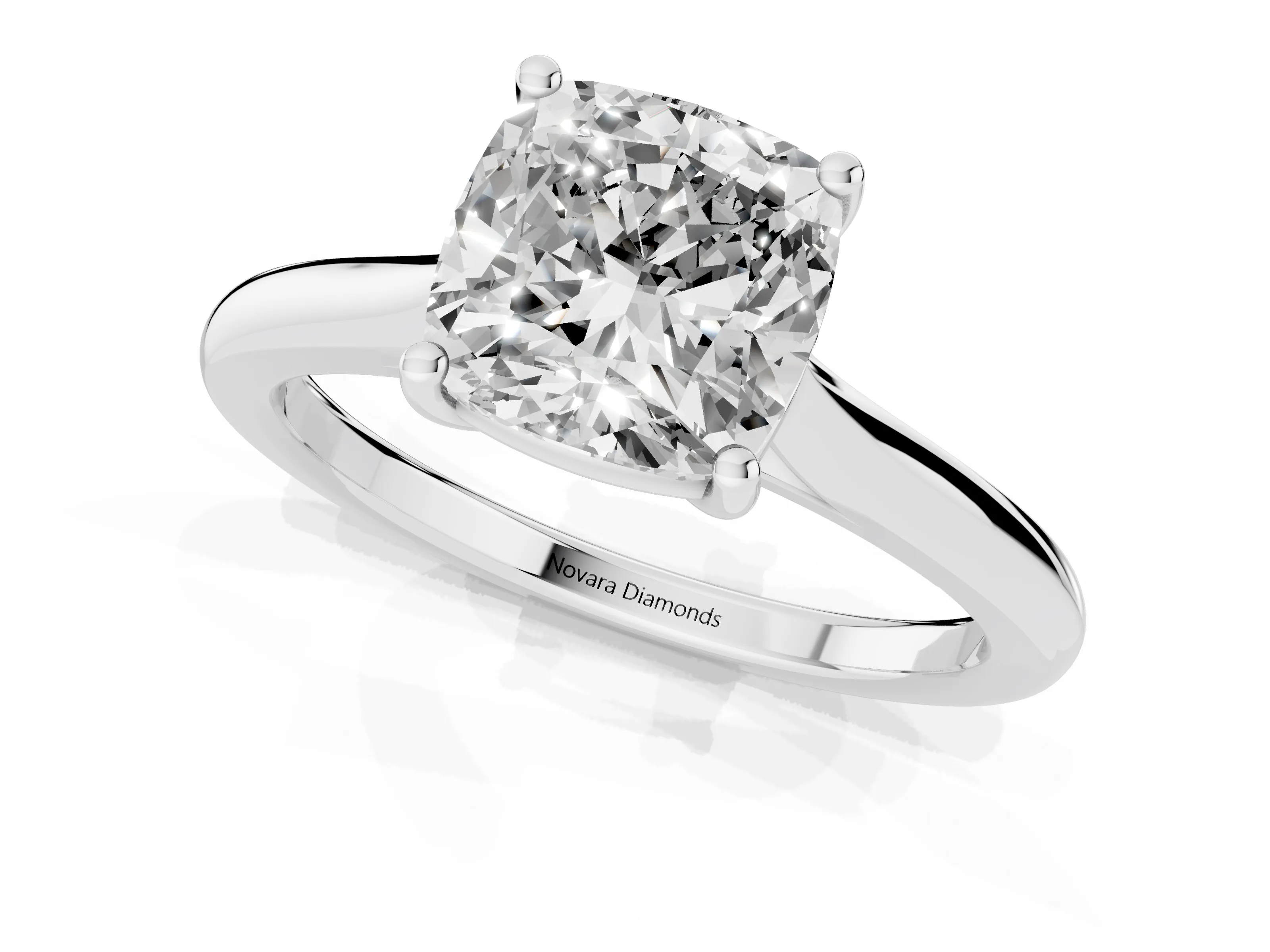 Cushion Cut Diamond Solitaire Ring Set in Platinum with Cathedral Band and Prong Setting