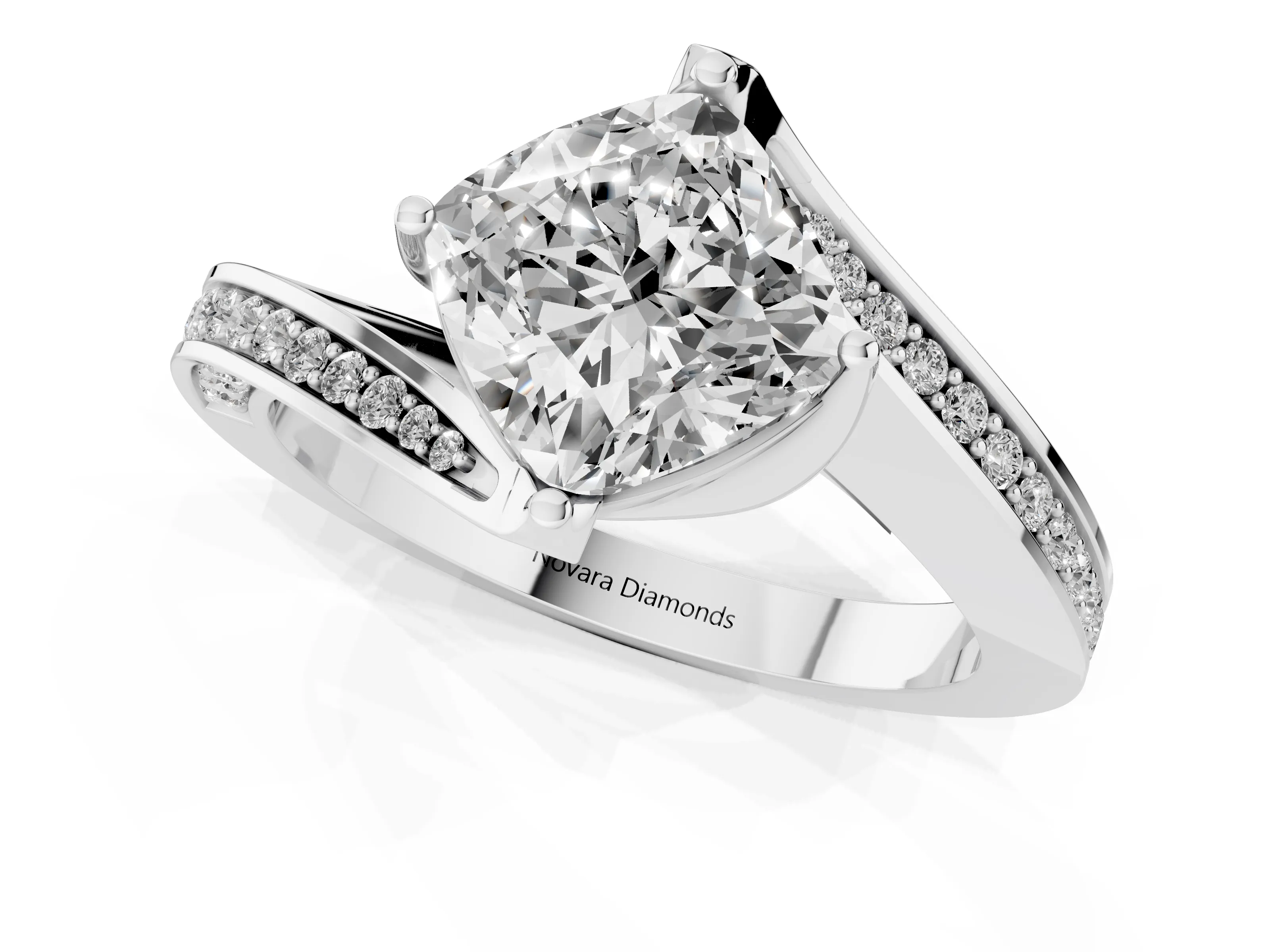 Cushion Cut Diamond Solitaire Ring Set in White gold with Intertwined Pavé Twist Band