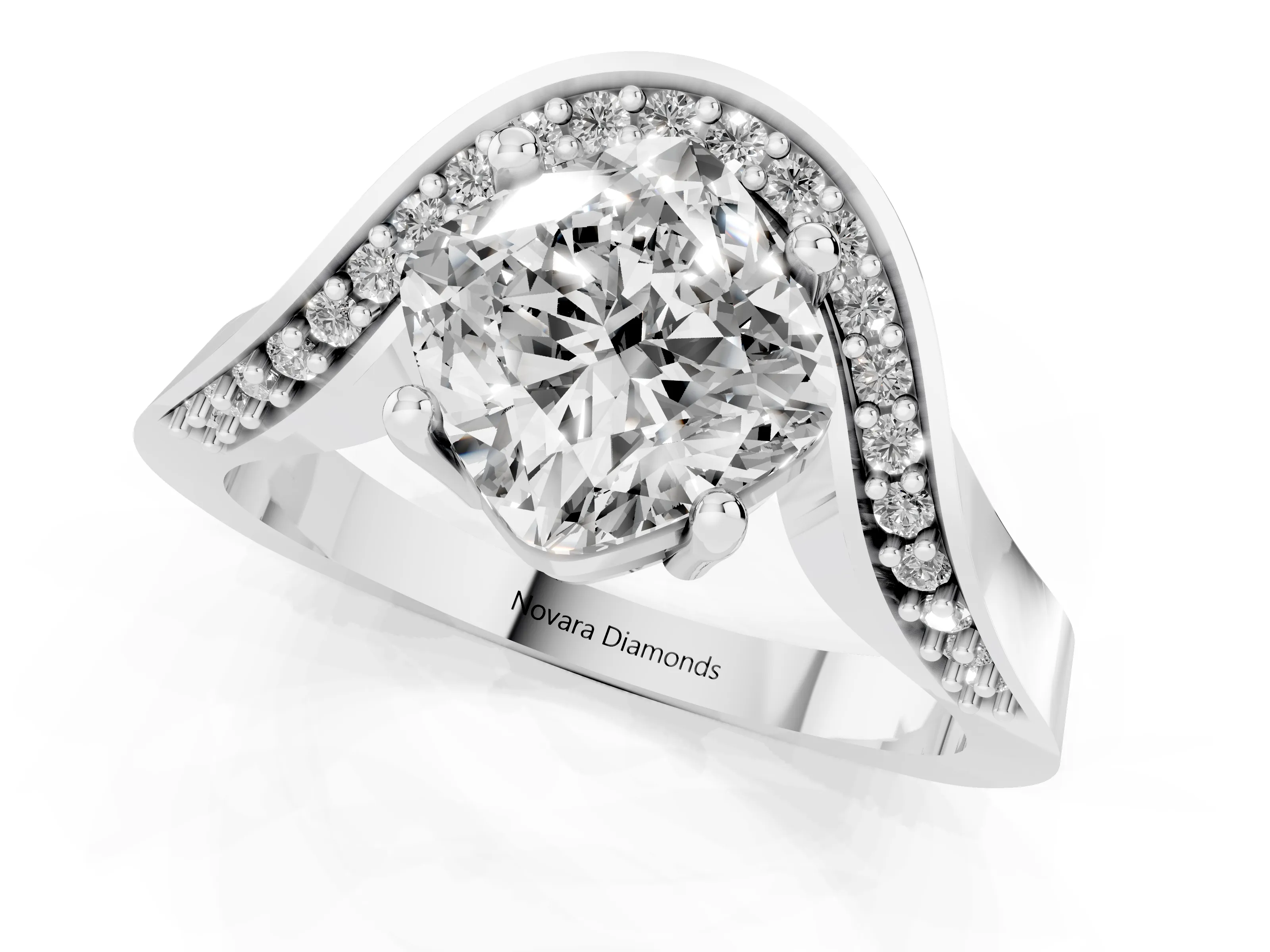 Cushion Cut Diamond Solitaire Engagement Ring Set in Platinum with Pavé Shoulders