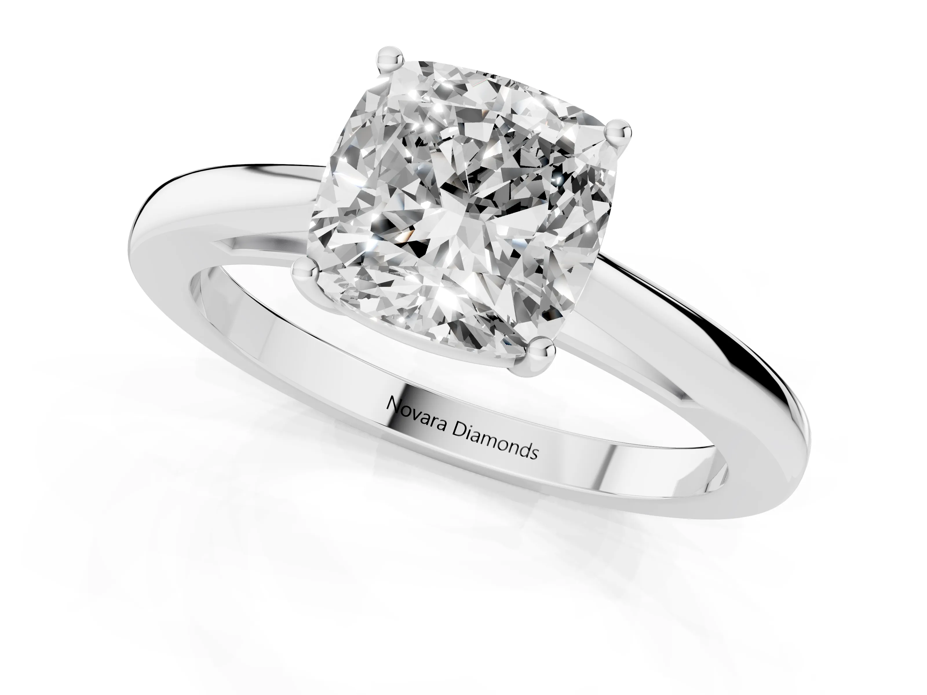 Cushion Cut Diamond Solitaire Ring Set in Platinum with Split Shank and Prong Setting